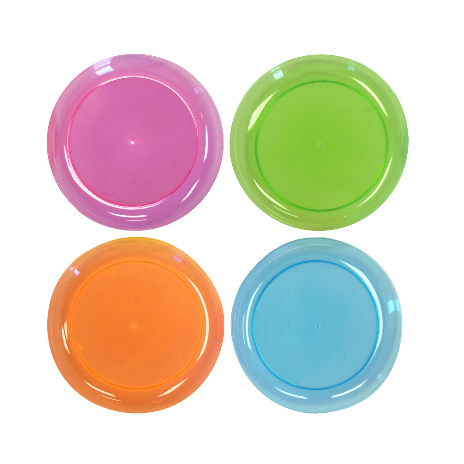 Neon 6-Inch Round Party Plates - 80 Count Hard Plastic Disposable Dessert Plates for Birthday, Baby Shower & Holiday Celebrations