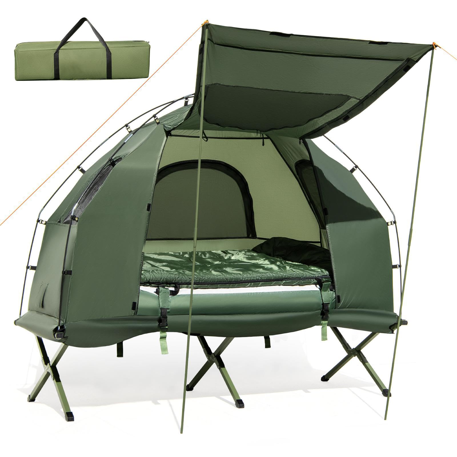 **Moccha Folding Camping Tent Cot with Sleeping Bag & Air Mattress – Portable Elevated Camping Bed for Outdoor Adventures, Hiking, Picnics & Backpacking – Includes Carry Bag for Easy Transport**