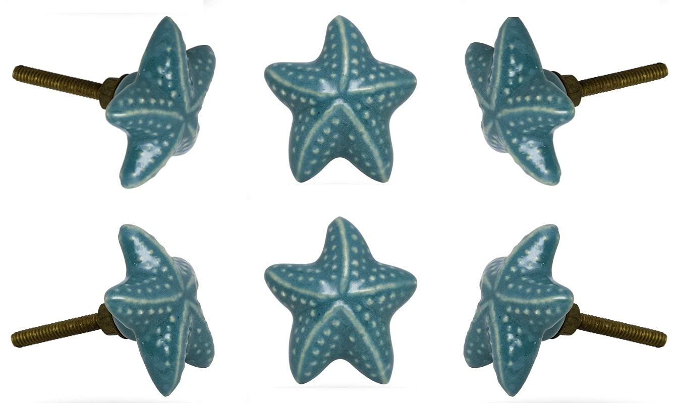 TRINCA-FERRO 6件套陶瓷海星旋钮 - 适用于厨房橱柜、衣柜、抽屉、浴室、卧室和办公室的时尚把手