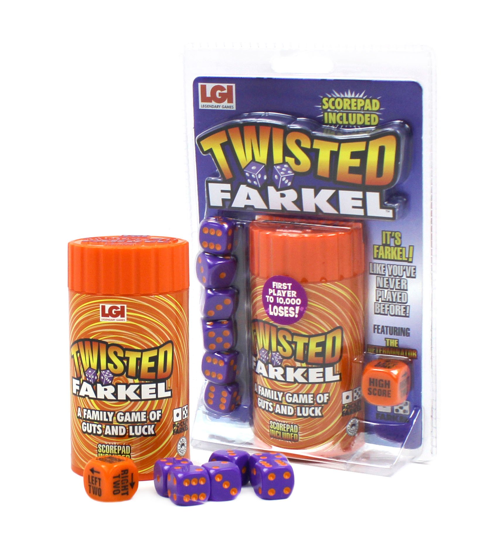 Legendary Games Twisted Farkel Dice Game - Fun Orange & Purple Dice Set for Family Game Night, Parties, and Travel Entertainment