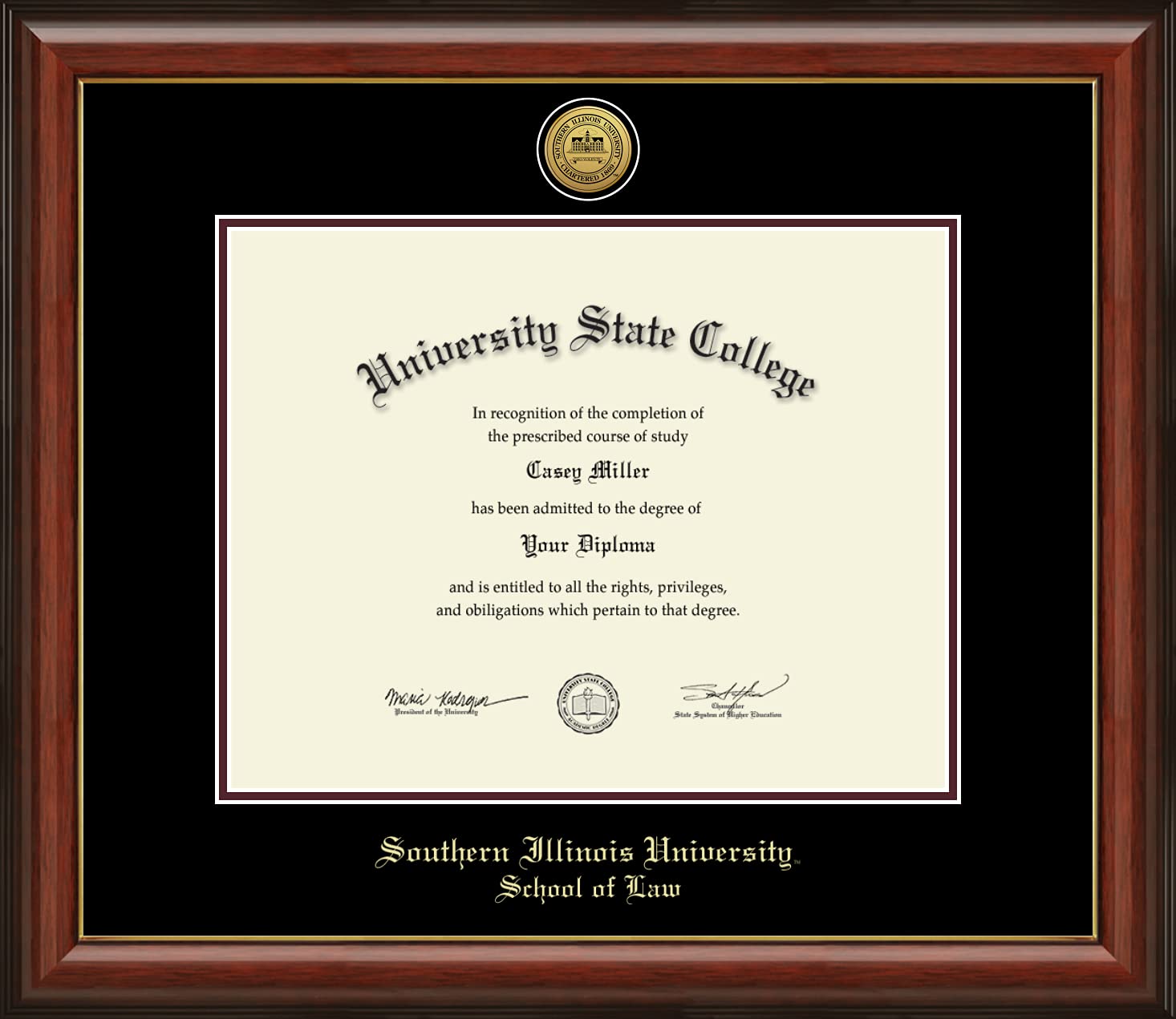 Officially Licensed Southern Illinois University Carbondale School of Law Gold Medallion Diploma Frame - 14