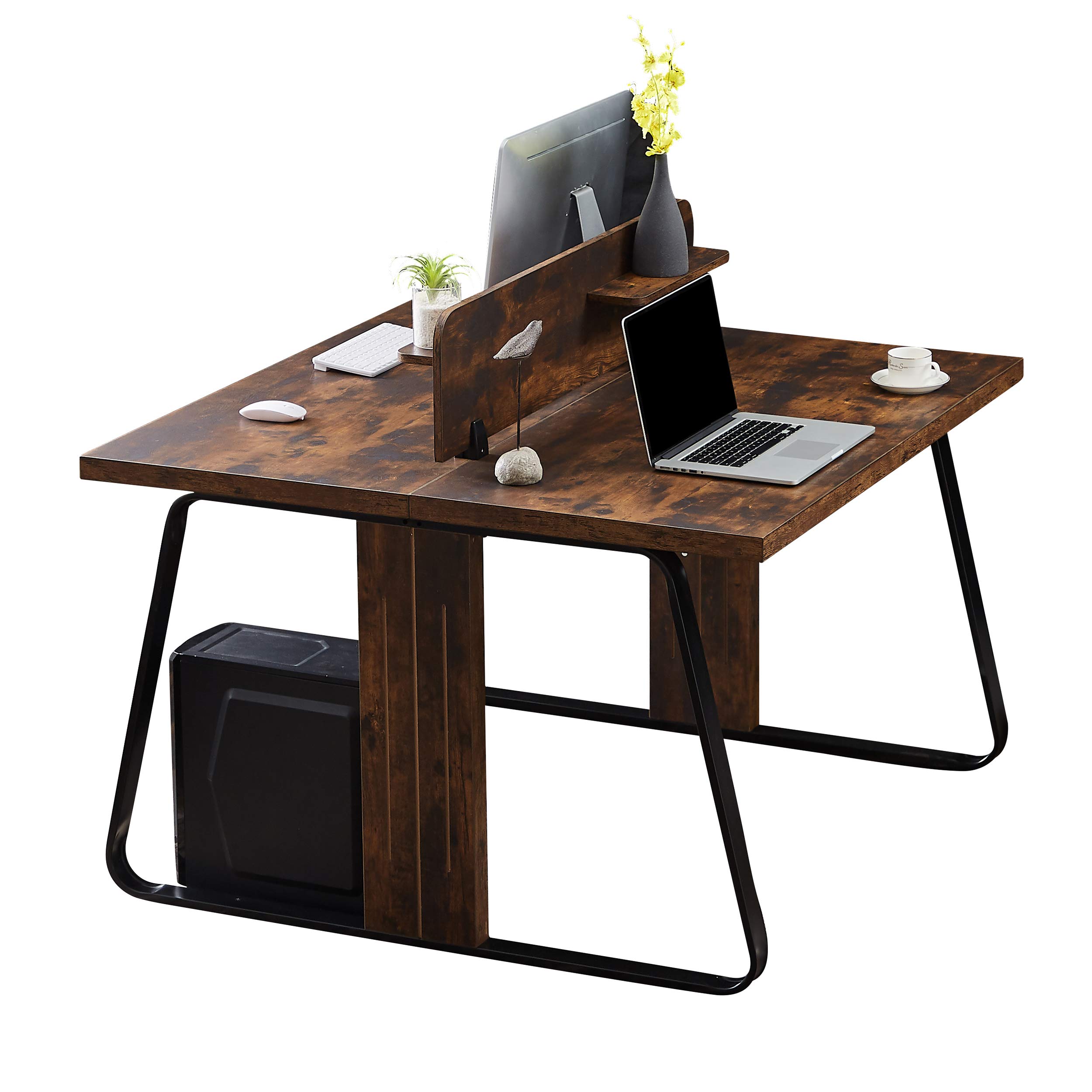 Double Office Desk for 2 People - Industrial Style MDF Computer Workstation for Home & Office - Perfect for Couples, Roommates & Shared Workspaces (Tiger-Double)