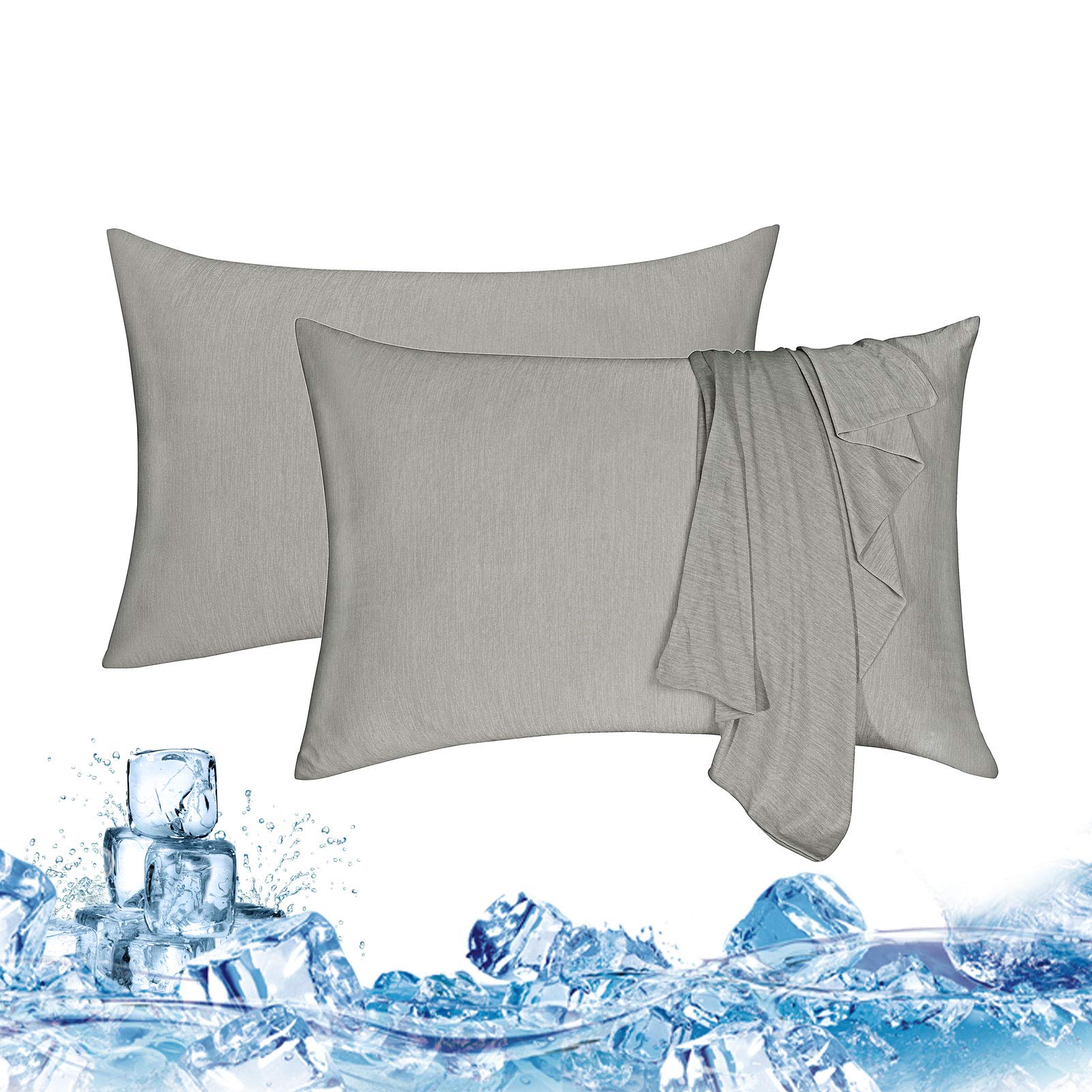 Haowaner Cooling Pillow Cases 2 Pack - Double Sided Ice Cold Pillow Cover for Night Sweats & Hot Sleepers, King Size 20x36 Inches, Breathable Grey Pillow Protector - Perfect for Summer, Hot Flashes & Better Sleep