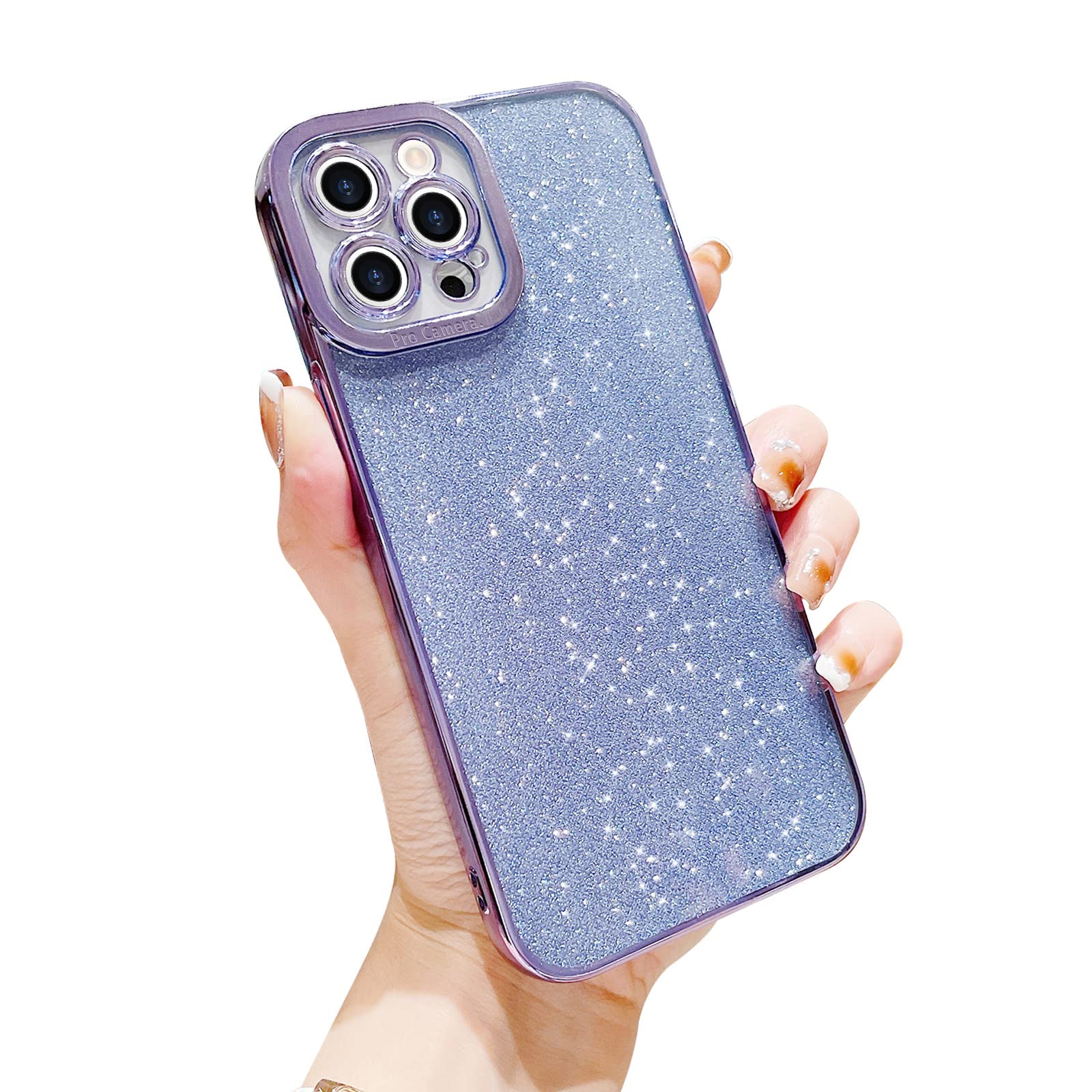 Sparkly Glitter Bling iPhone 12 Pro Max Case for Women - Luxury Shining Clear Shockproof Silicone Soft Cover with Camera Protection (Purple) | Perfect for Everyday Use, Parties & Gift Giving