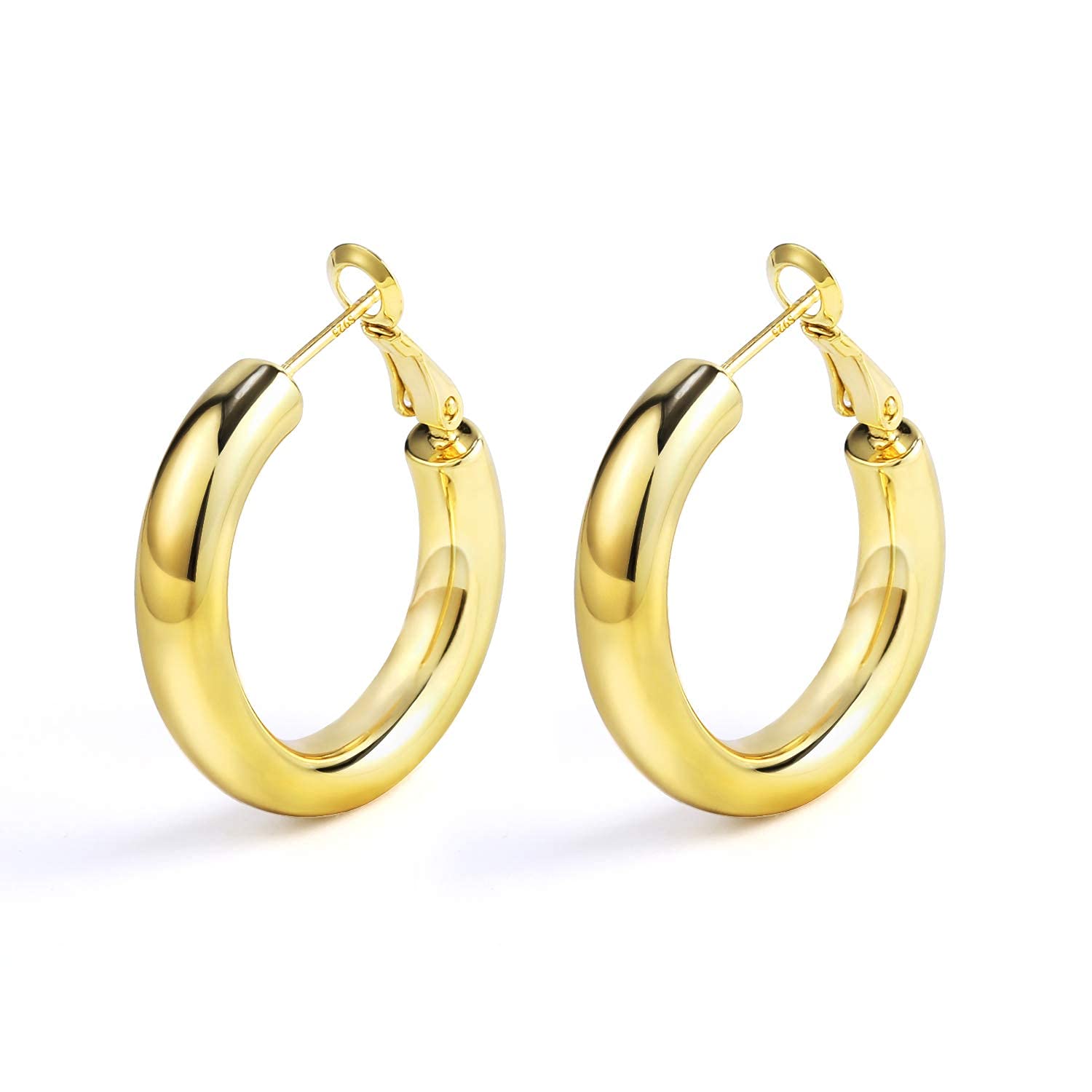 925 Sterling Silver Chunky Hoop Earrings for Women - Classic Thick Shiny Polished Round Tube Hoops | Perfect Gift for Women & Girls | Everyday Wear, Date Night & Special Occasions