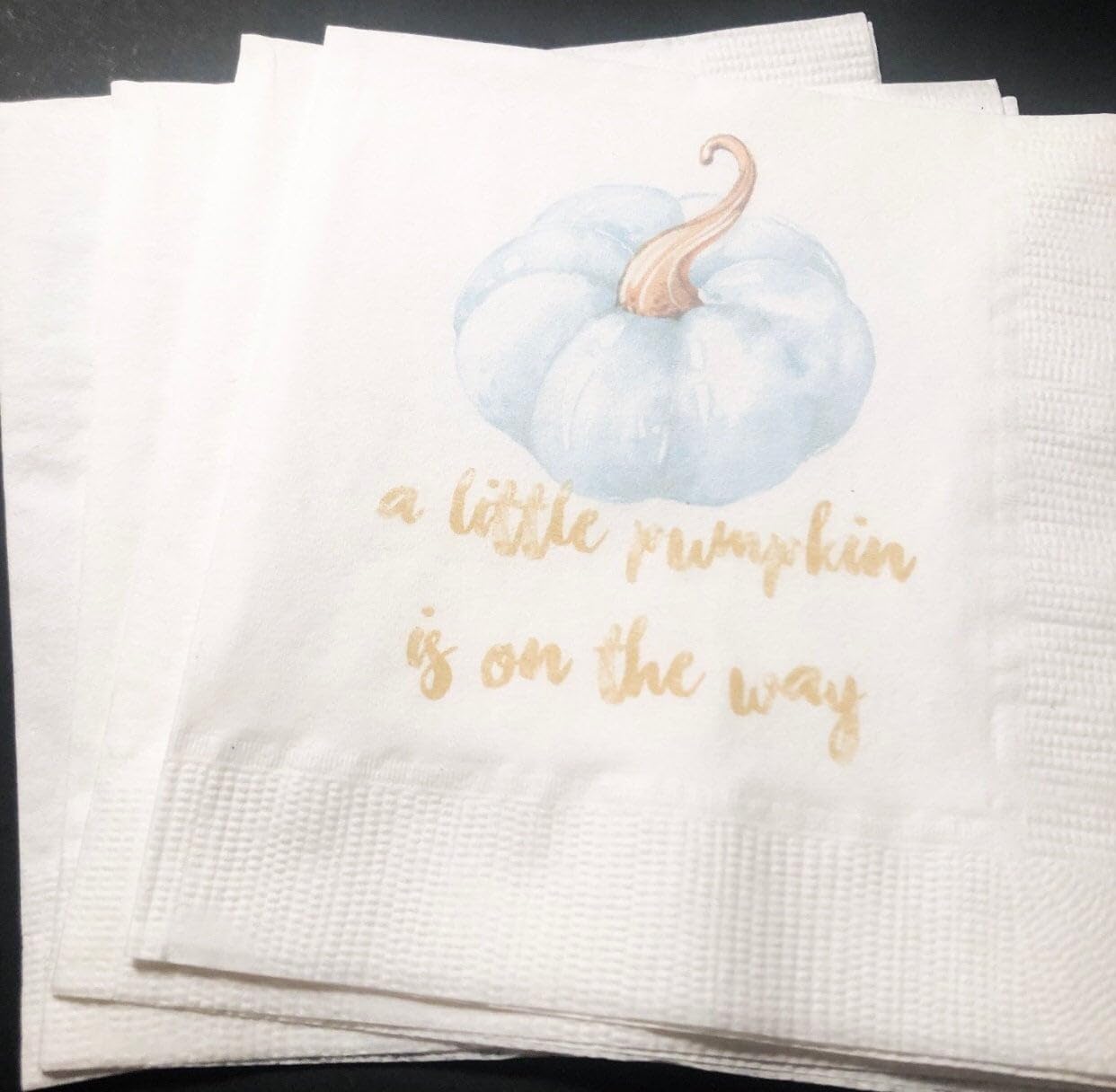 Blue and Gold Pumpkin Cocktail Napkins - Set of 25 for Fall Baby Shower Decorations - Perfect for Boy's Welcome Party, Thanksgiving & Autumn Celebrations