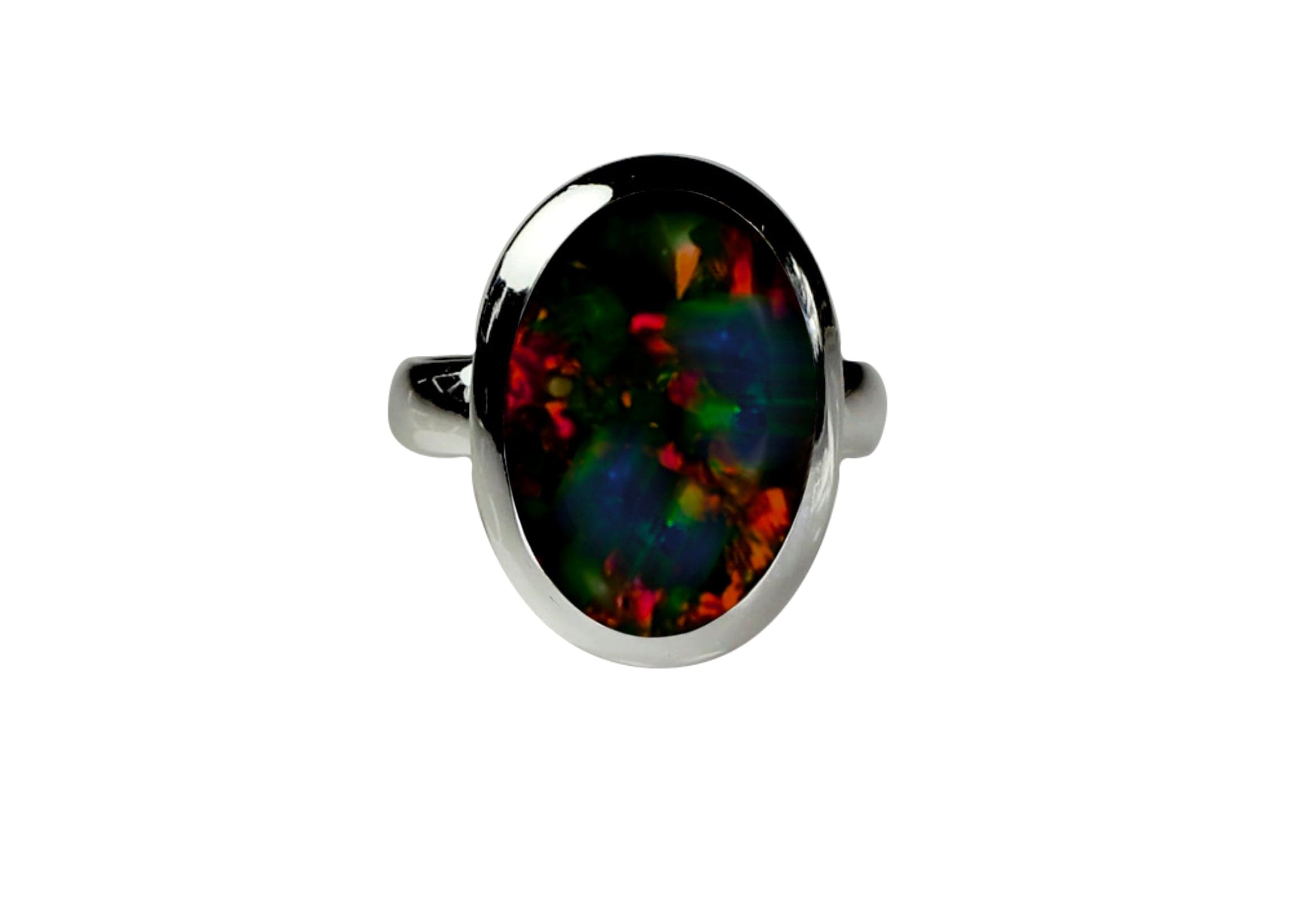 Black Lightning Australian Opal Sterling Silver Ring for Women - Genuine Opal Jewelry, Elegant Gift for Birthday, Anniversary & Special Occasions