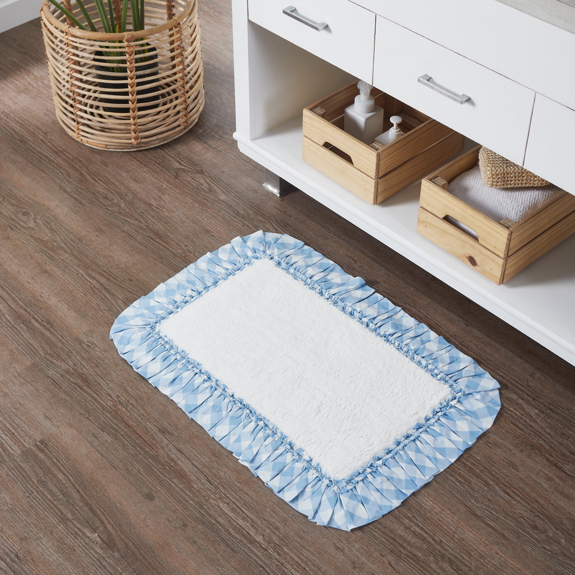 Annie Buffalo Blue Check Non-Slip Bath Mat 20x30 Inches - Soft Absorbent Cotton Bathroom Rug for Floor - Perfect for Bathroom, Shower, and Vanity Areas - by VHC Brands