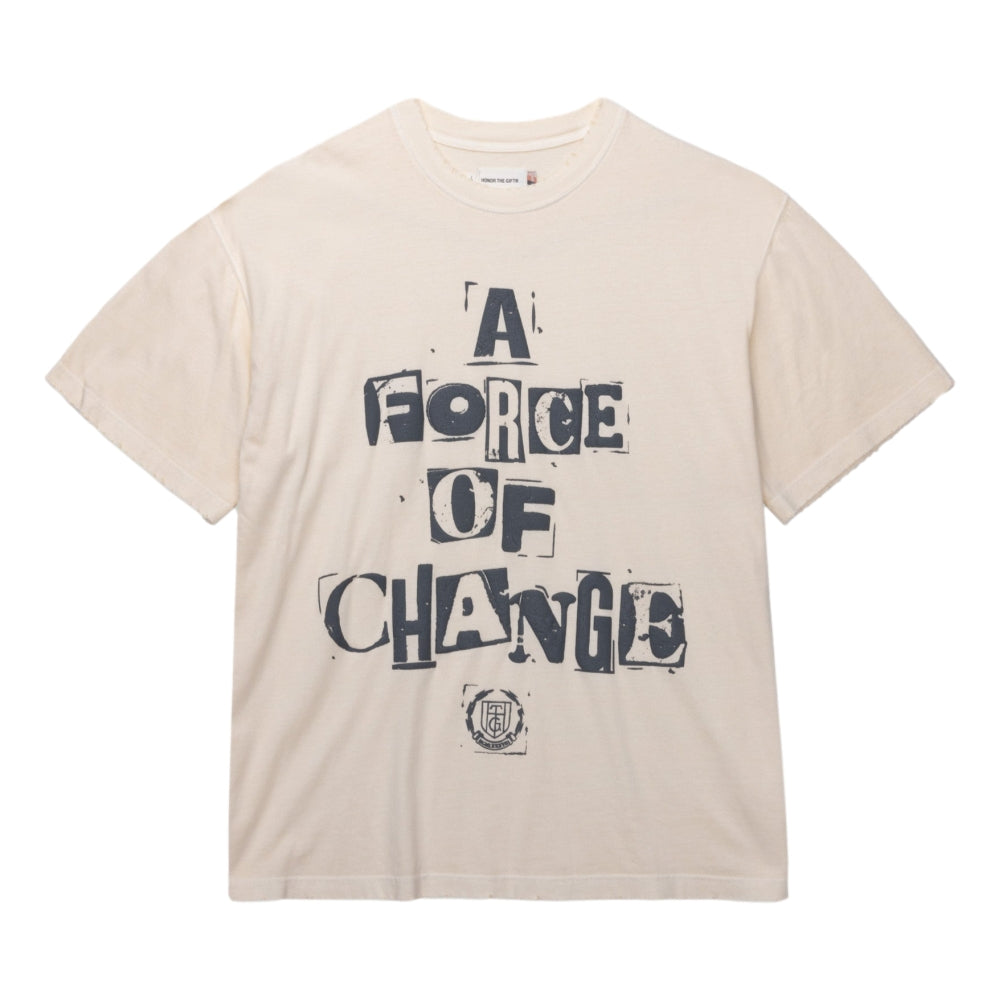 HONOR THE GIFT A FORCE OF CHANGE Short Sleeve T-Shirt in Bone Color - Stylish Casual Wear for Everyday Outfits & Street Fashion