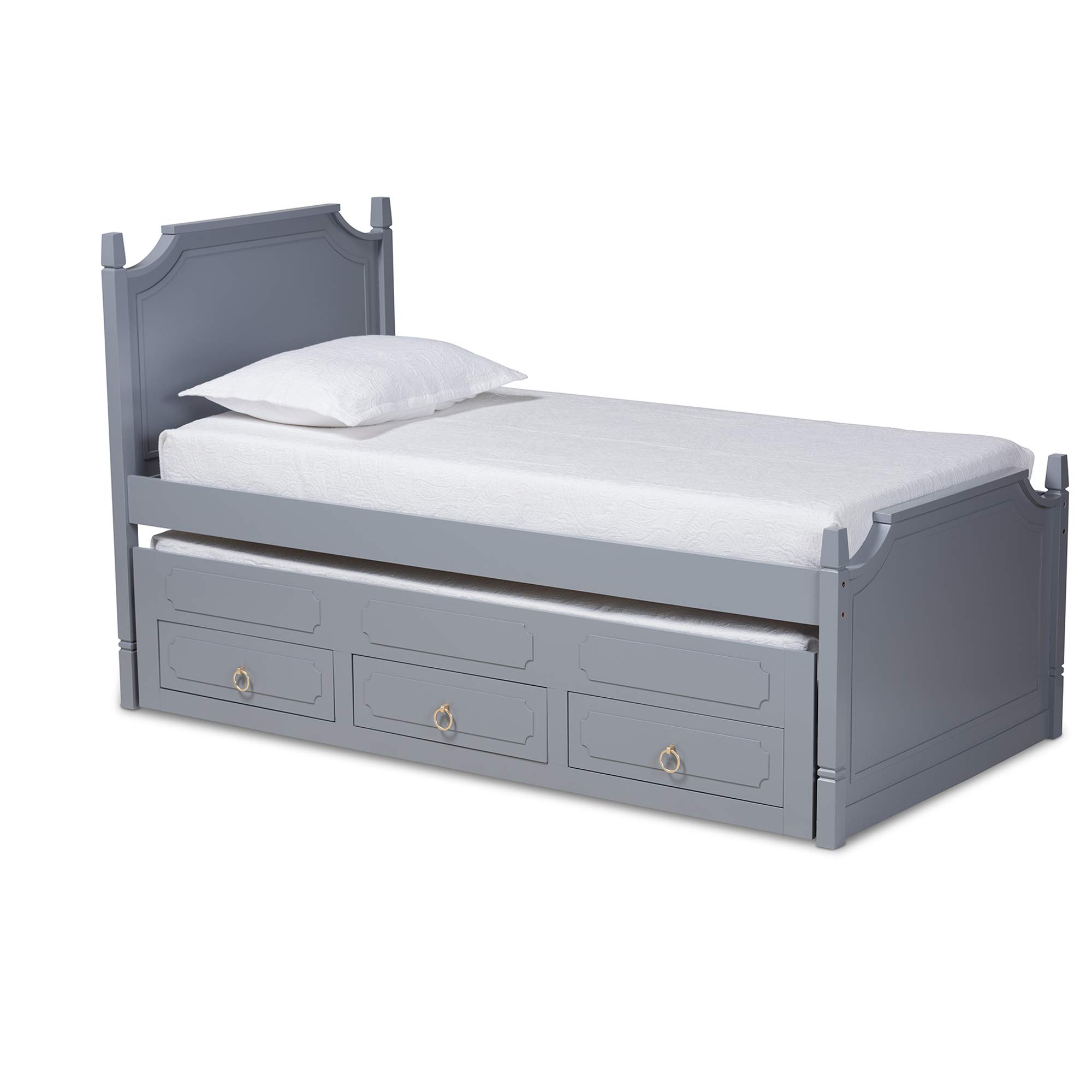 Baxton Studio Twin Size Storage Bed Frame with Drawers - Grey, Modern Platform Bed for Small Spaces, Perfect for Kids Rooms, Guest Rooms & Apartments