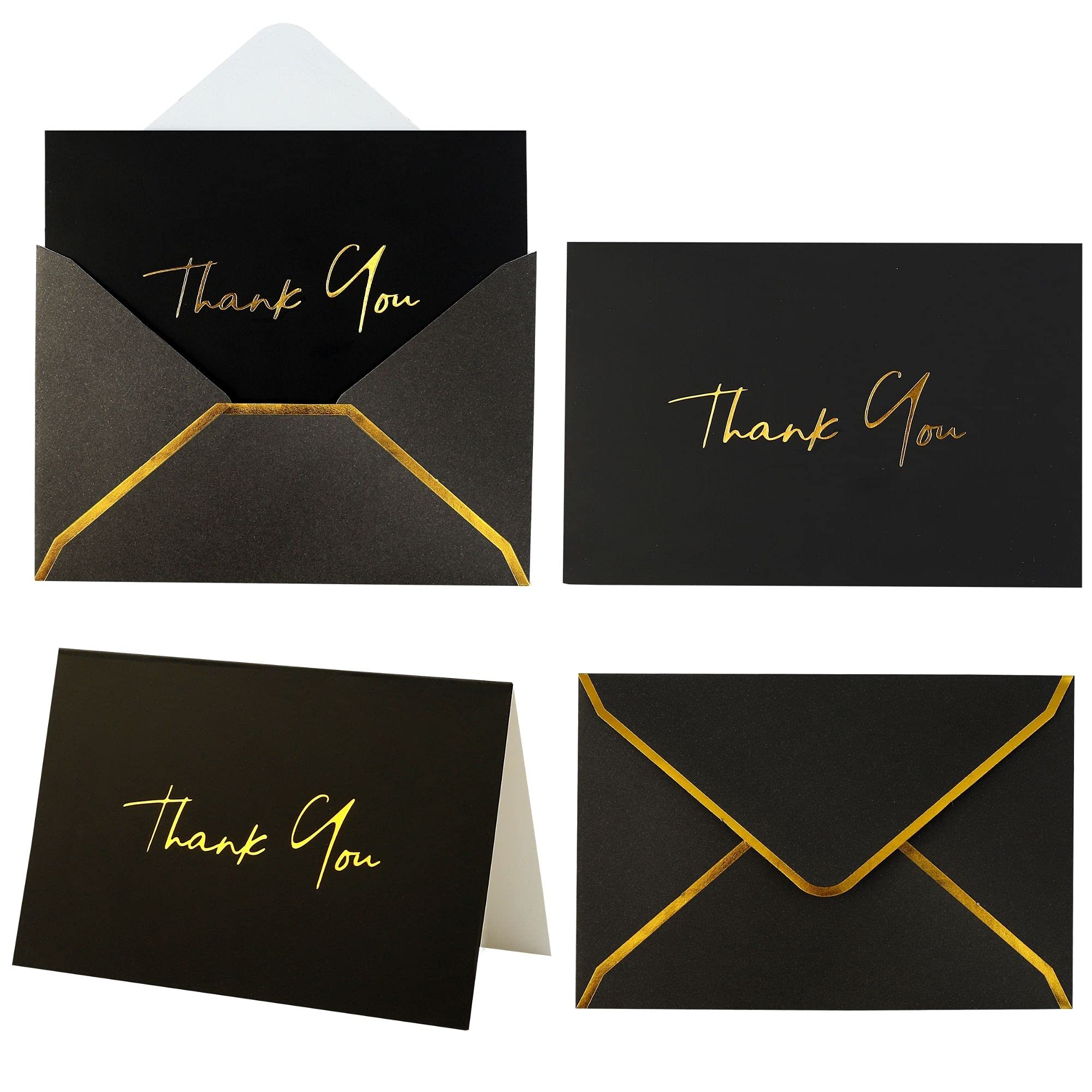 Premium Heavy Duty Thank You Cards with Envelopes - 36 Pack Gold Foil Thank You Notes 4x6 Inch for Baby Shower, Wedding, Graduation, Funeral & Bridal Shower - Elegant Night Black Design - Perfect for Small Business Appreciation & Special Occasions
