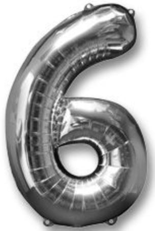 34 Inch Silver Foil Number 6 Balloon for Birthday Party Decorations, Anniversary Celebrations & Graduation Events