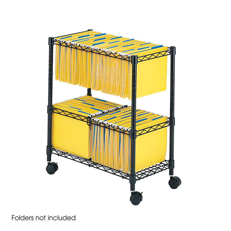 2 Tier Rolling File Cart with Wheels - Black Metal Office Organizer for Documents, Folders & Supplies | Perfect for Home, Office & School Use