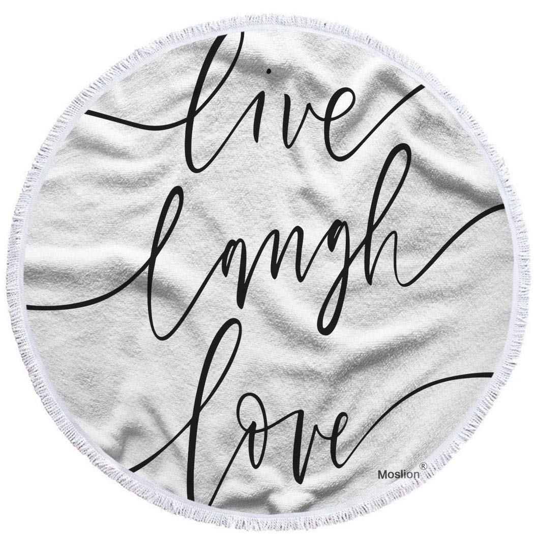 Moslion Oversized Round Beach Towel - 63 Inch Soft Polyester-Microfiber, Modern Brush Calligraphy Design with Live Laugh Love Inspiration | Perfect for Pool, Beach, Yoga, Picnics & Summer Outdoor Activities