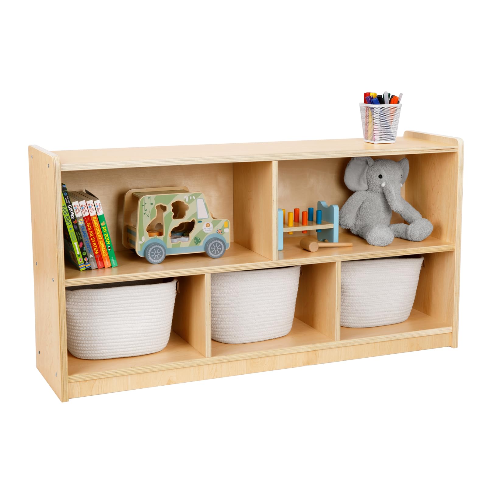 TOOKYLAND 5-Tier Wooden Toy Storage Cabinet - Montessori Bookshelf & Kids Classroom Organizer for Playroom, Daycare, Preschool - Perfect for Organizing Toys, Books, and Learning Materials