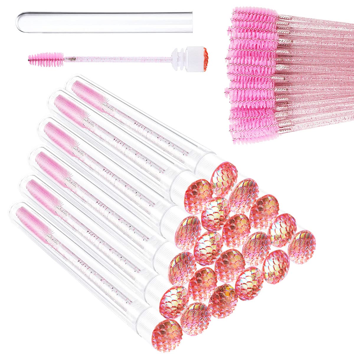 70 Pcs Disposable Mascara Brushes with 20 Empty Tubes - Eyelash Extension Wand Set for Professional Lash Artists (Scale Pink) - Perfect for Salon, Spa & Home Lash Application