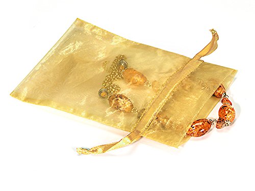 Premium Gold Organza Gift Bags 5x7 Inches with Satin Drawstrings - 25 Pack (10 Units) - Perfect for Wedding Favors, Jewelry Packaging, Party Decorations & Bridal Shower Gifts