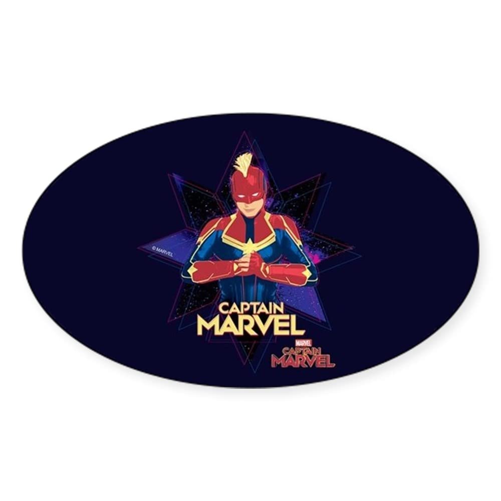 Captain Marvel Sticker - Euro Oval Bumper Decal for Cars, Trucks & Laptops - Durable Vinyl Car Sticker for Superhero Fans - Perfect for Personalizing Vehicles, Laptops & Water Bottles