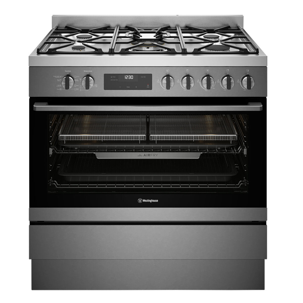 Westinghouse 90cm Dual Fuel Freestanding Range with Air Fryer - Dark Stainless Steel WFE9516DD | Gas & Electric Oven Combo for Home Kitchen Cooking, Baking & Air Frying