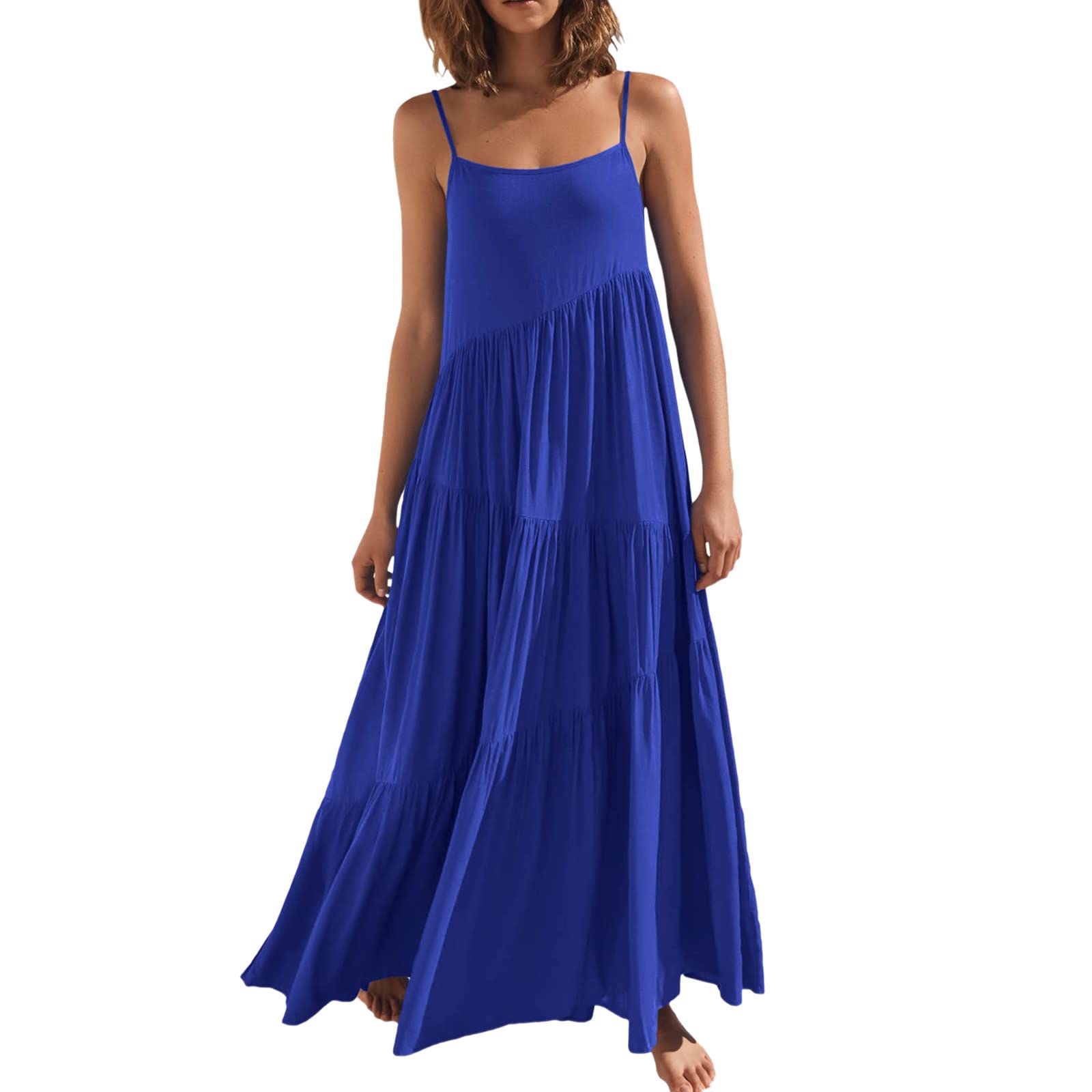MLAGJSS Women's Summer Casual Loose Spaghetti Strap Maxi Dress - Beach Cover Up, Boho Long Cami Dress for Vacation, Pool Party & Outdoor Date Night