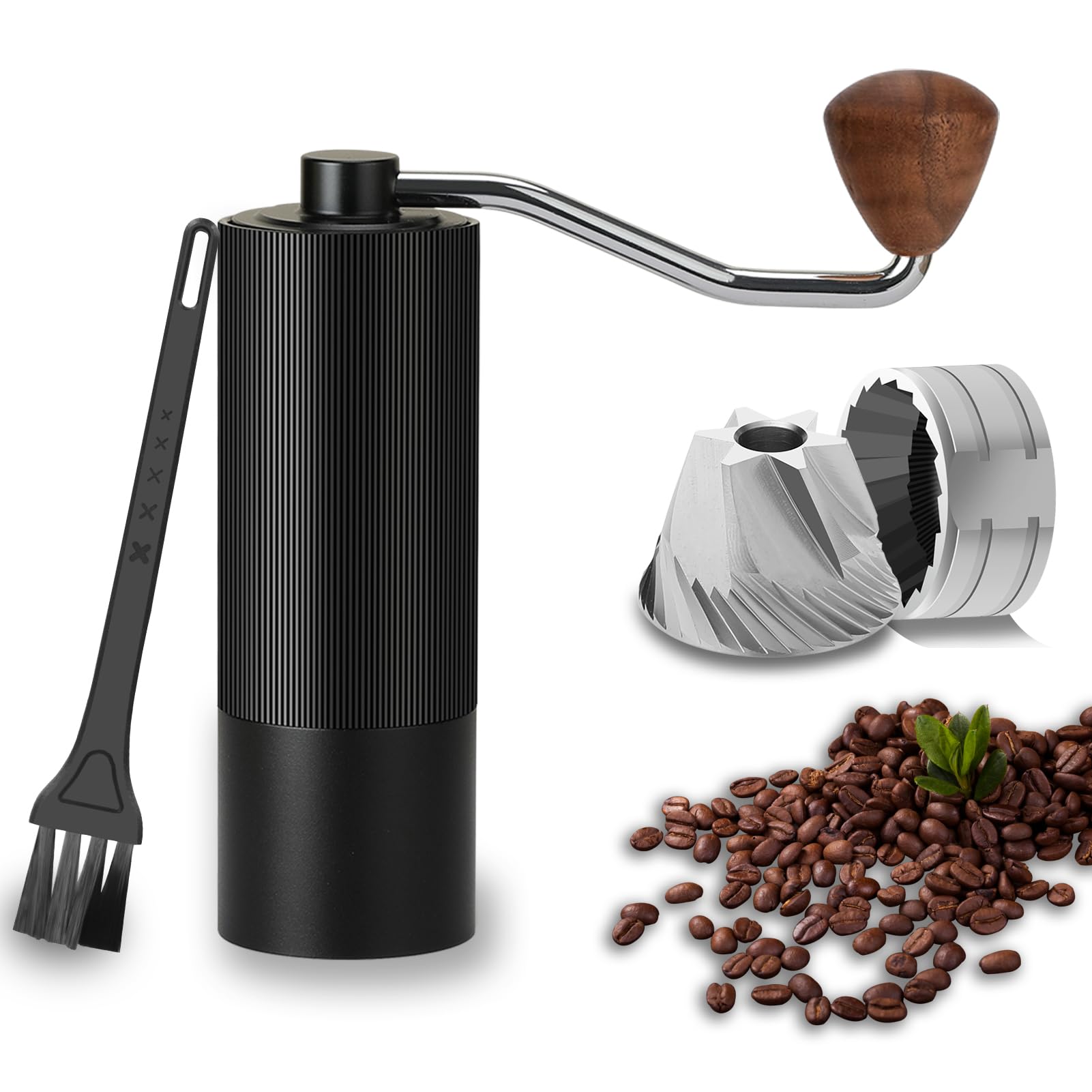 Premium Mongdio Manual Coffee Grinder - 420 Stainless Steel Conical Burr, Adjustable Coarseness for Espresso, French Press & Drip Coffee - Perfect Hand Grinder Gift for Home, Office & Travel - Black