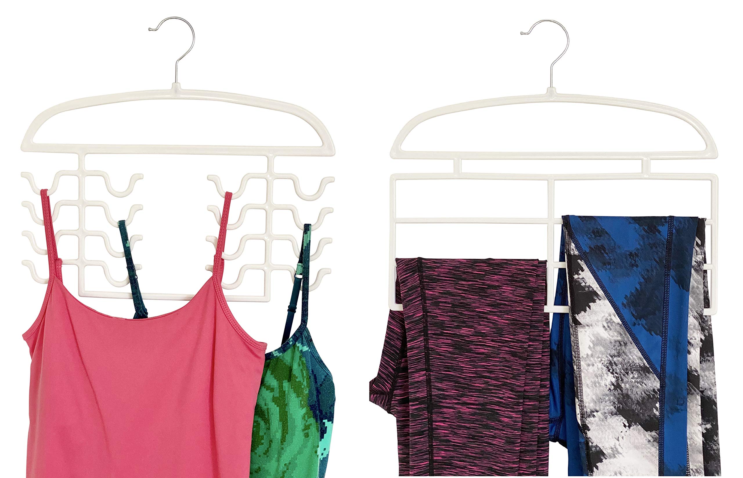 DR. ORGANIZER Plastic Tank Top and Pants Hanger Combo Pack - 2 Pack Space Saving Closet Organizer with USA Patent, White (9520) - Perfect for Closet Organization, Laundry Room Storage, and Travel Packing