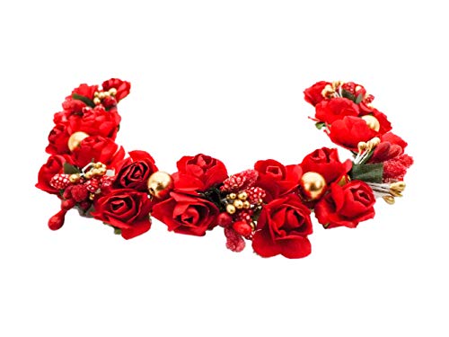 Kabello Artificial Flower Gajra Hair Accessories for Women & Girls - Red Floral Hair Clip (Pack of 1) - Perfect for Weddings, Parties & Festive Occasions