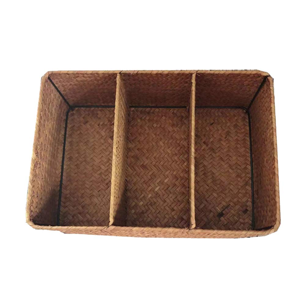 Natural Seagrass Storage Basket - Handwoven Rectangular Organizer for Coffee Station & Home Decor