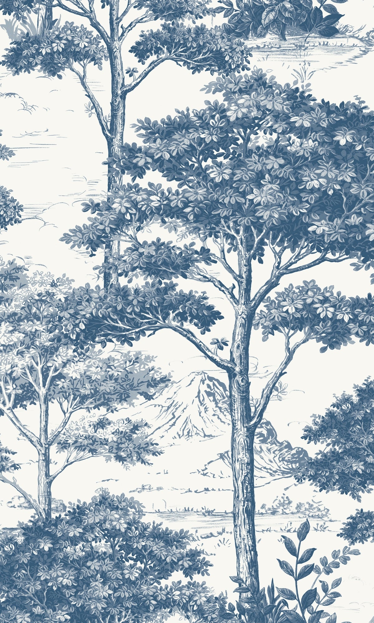 Blue Tropical Foliage Trees Wallpaper R7956 - Waterproof Peel & Stick Wall Mural for Bedroom, Living Room, Nursery Decor