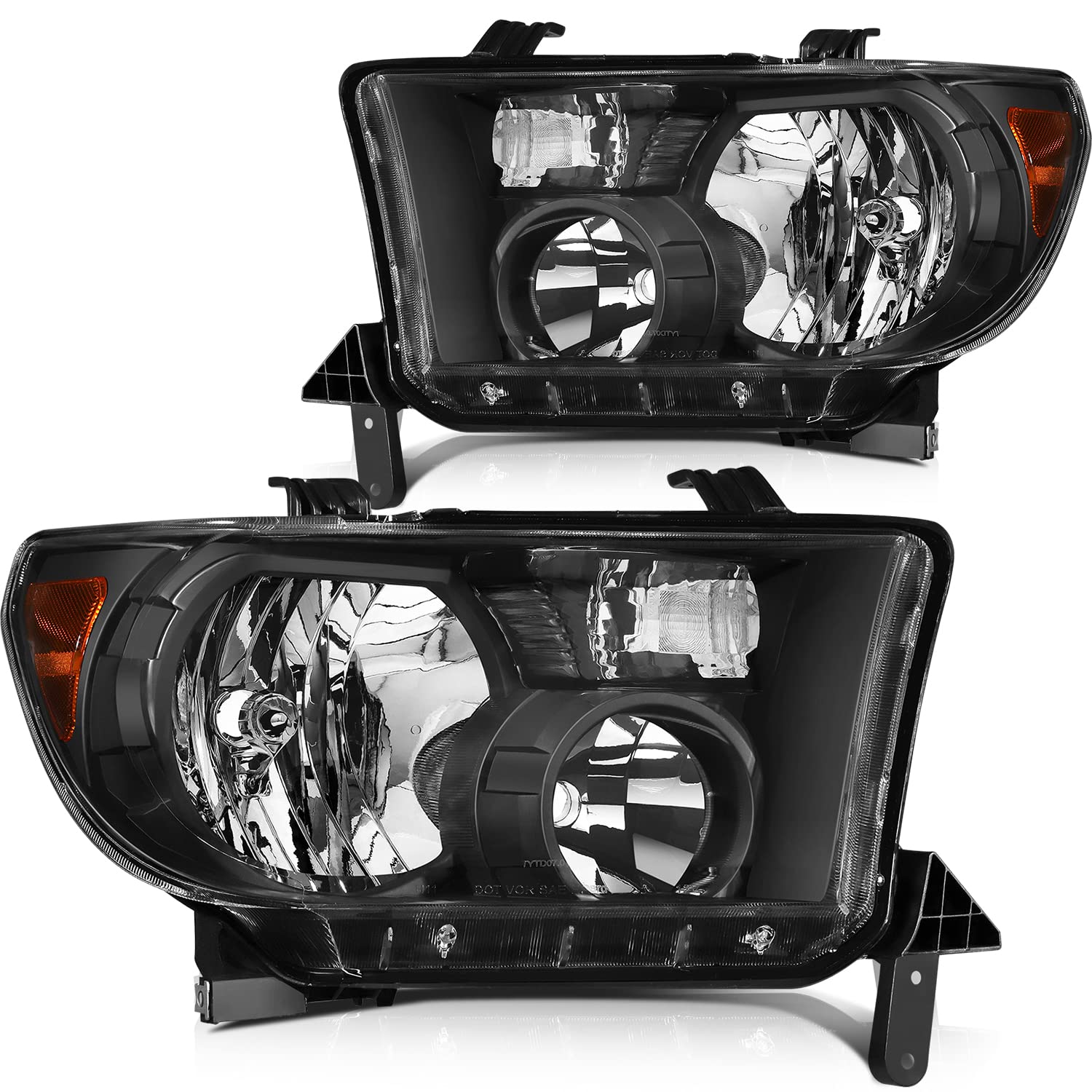 ECCPP Replacement Headlight Assembly Pair for Toyota Sequoia 2008-2017 & Tundra 2007-2013 - Black Housing, Amber Reflector, Clear Lens (Driver & Passenger Side) - Perfect for Night Driving and Off-Road Adventures