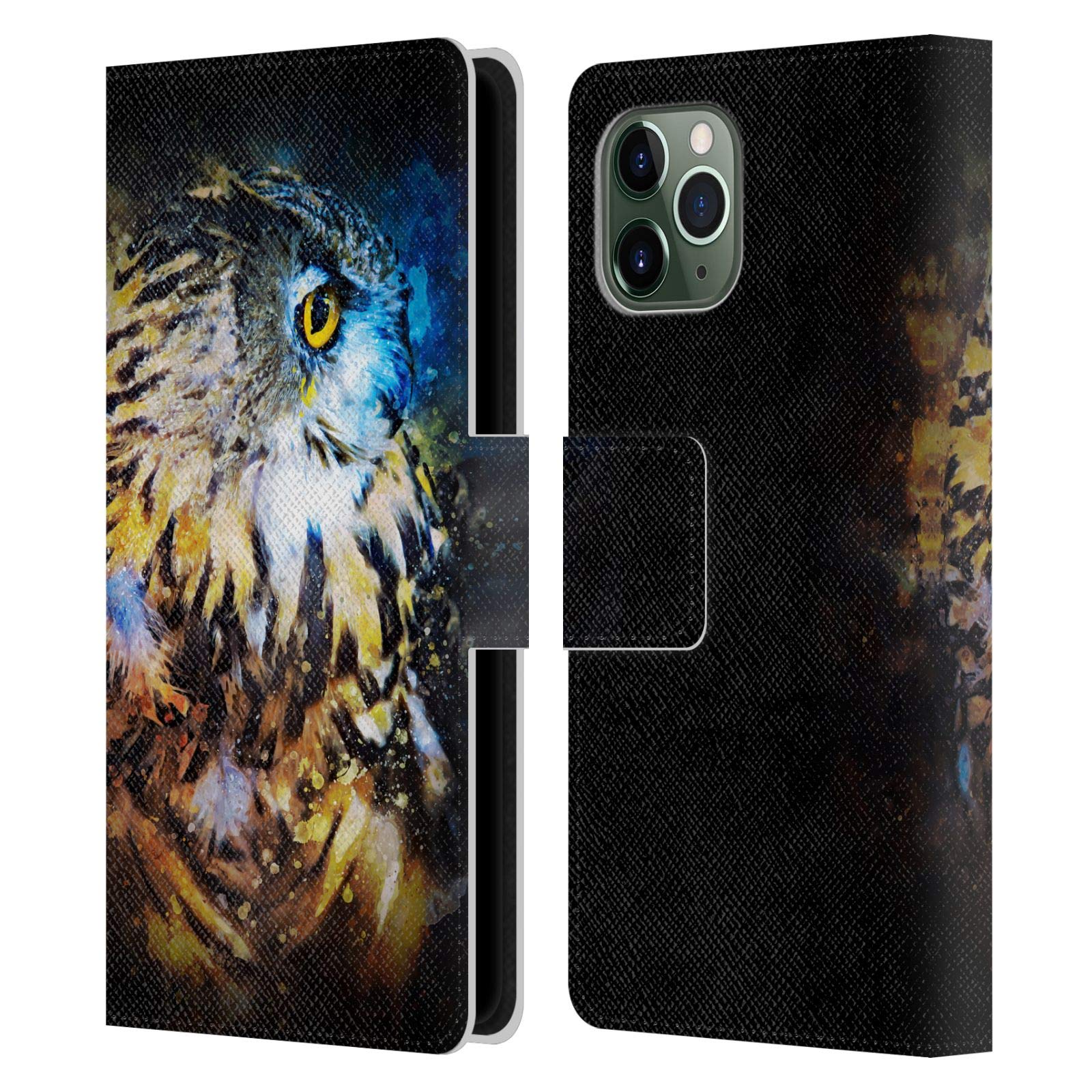 Head Case Designs Riza Peker Owl Splash Abstract Leather Wallet Case for iPhone 11 Pro - Stylish Protection for Work & Travel