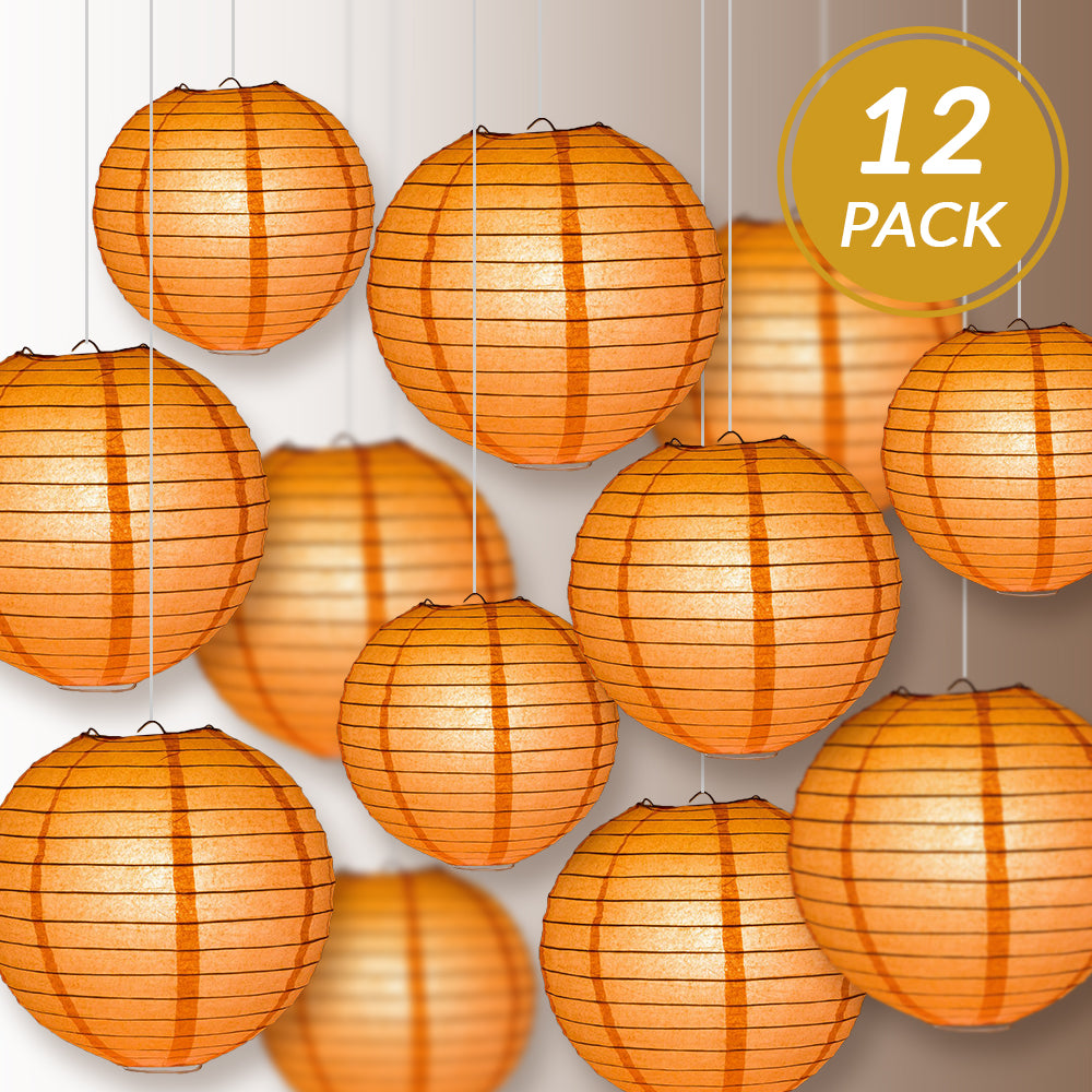 12-Piece Peach & Orange Coral Paper Lantern Set - Chinese Hanging Decorations for Weddings, Parties & Home (12/10/8 Inch) - Perfect for Asian-Themed Events, Birthday Celebrations and Festival Decor