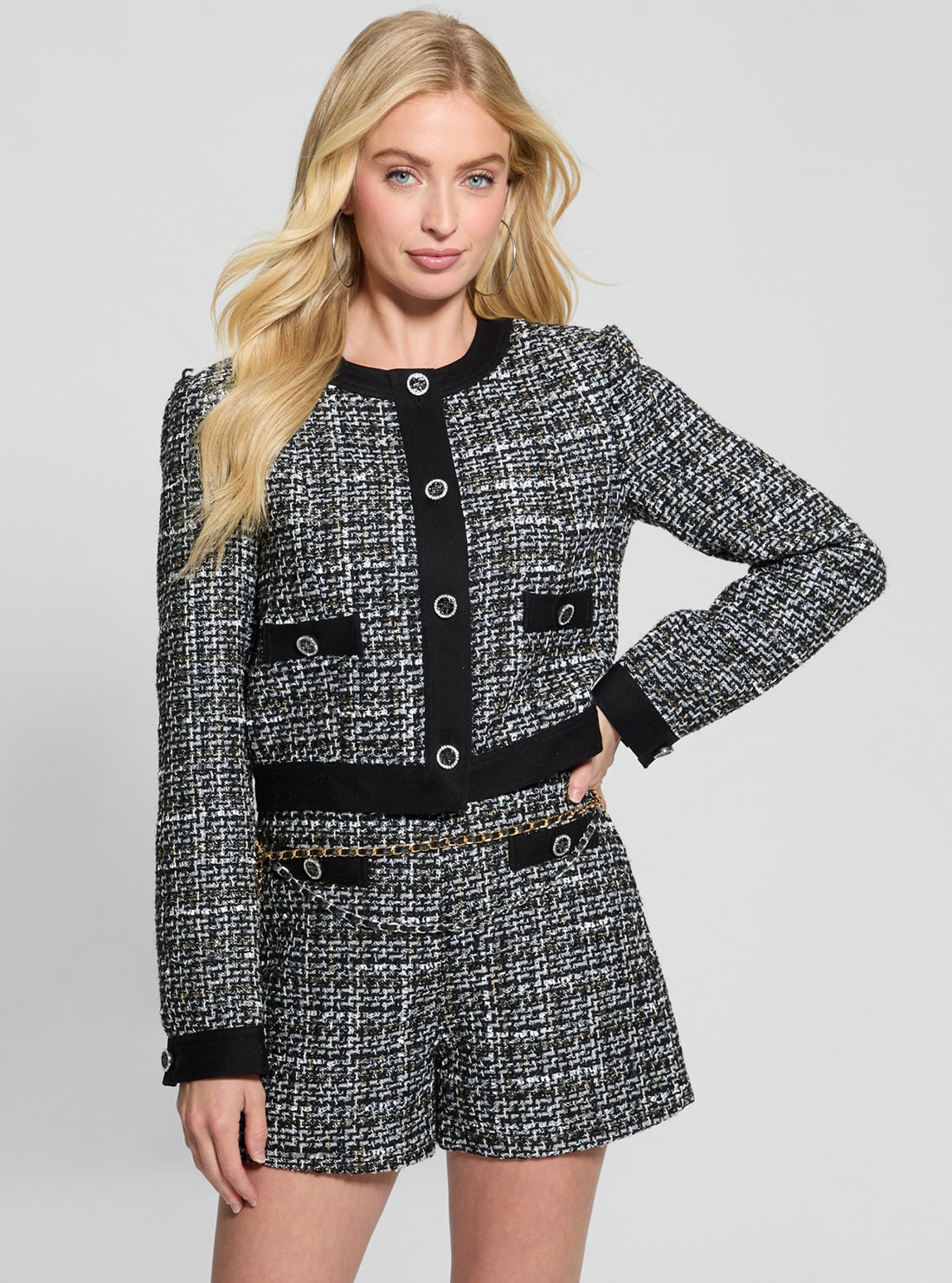 Eco-Friendly Black Yvonne Denim Tweed Jacket for Women - Stylish Casual Blazer for Office, Dating & Outdoor Activities