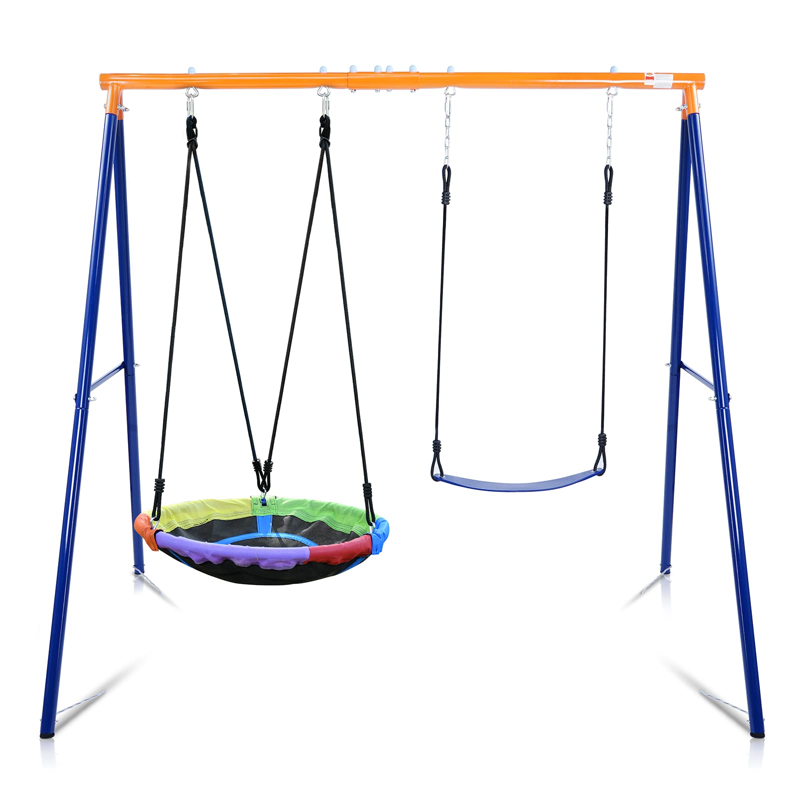 Heavy-Duty Metal A-Frame Swing Set for Backyard - 440lbs Capacity with Saucer Swing & Belt Seat - Perfect for Outdoor Play, Kids Playground, and Family Fun Activities