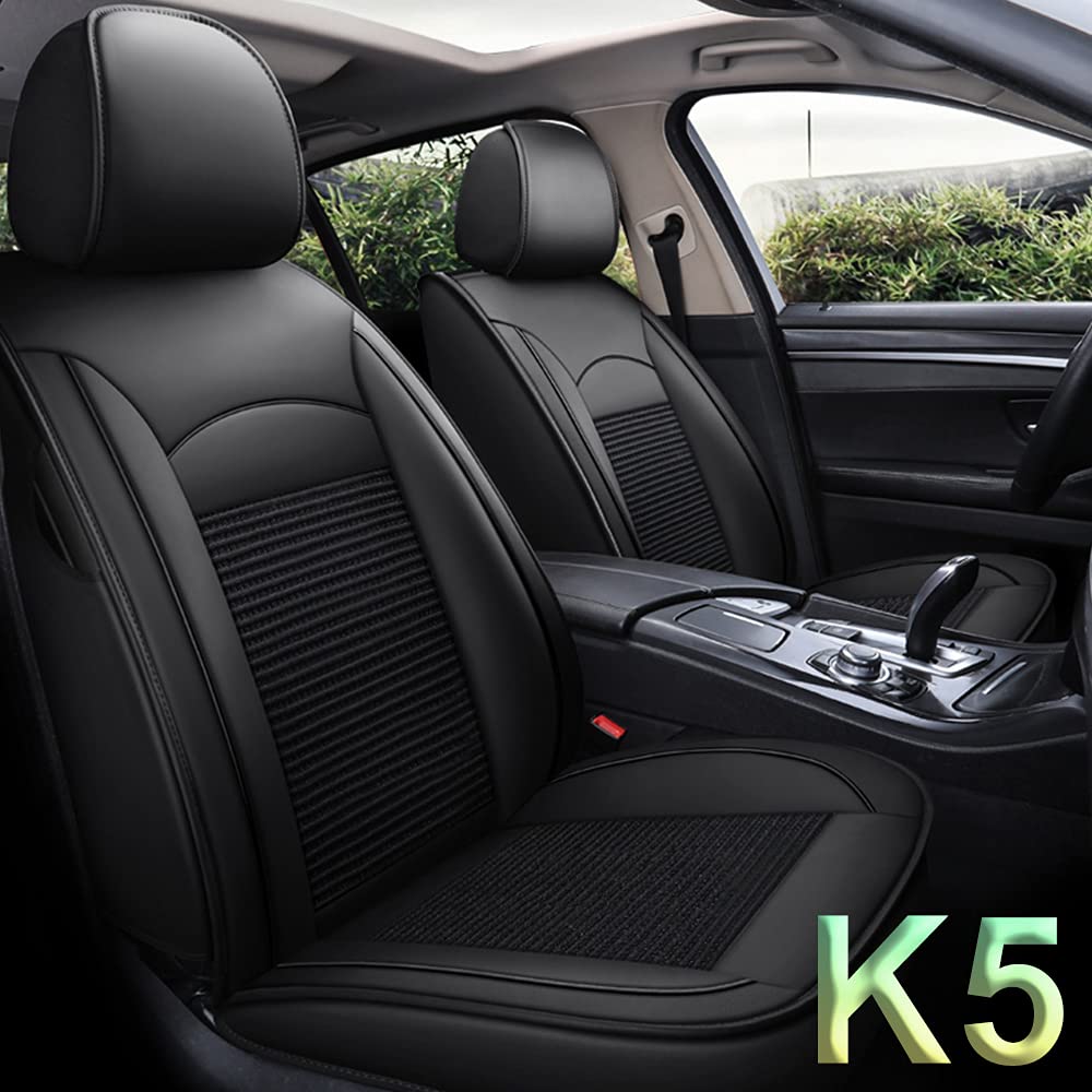 Premium Faux Leather Car Seat Covers for Kia K5 2021-2022 - Full Set 5 Seats, Waterproof, Airbag Compatible, Black - Perfect for Daily Commute, Road Trips & Vehicle Protection