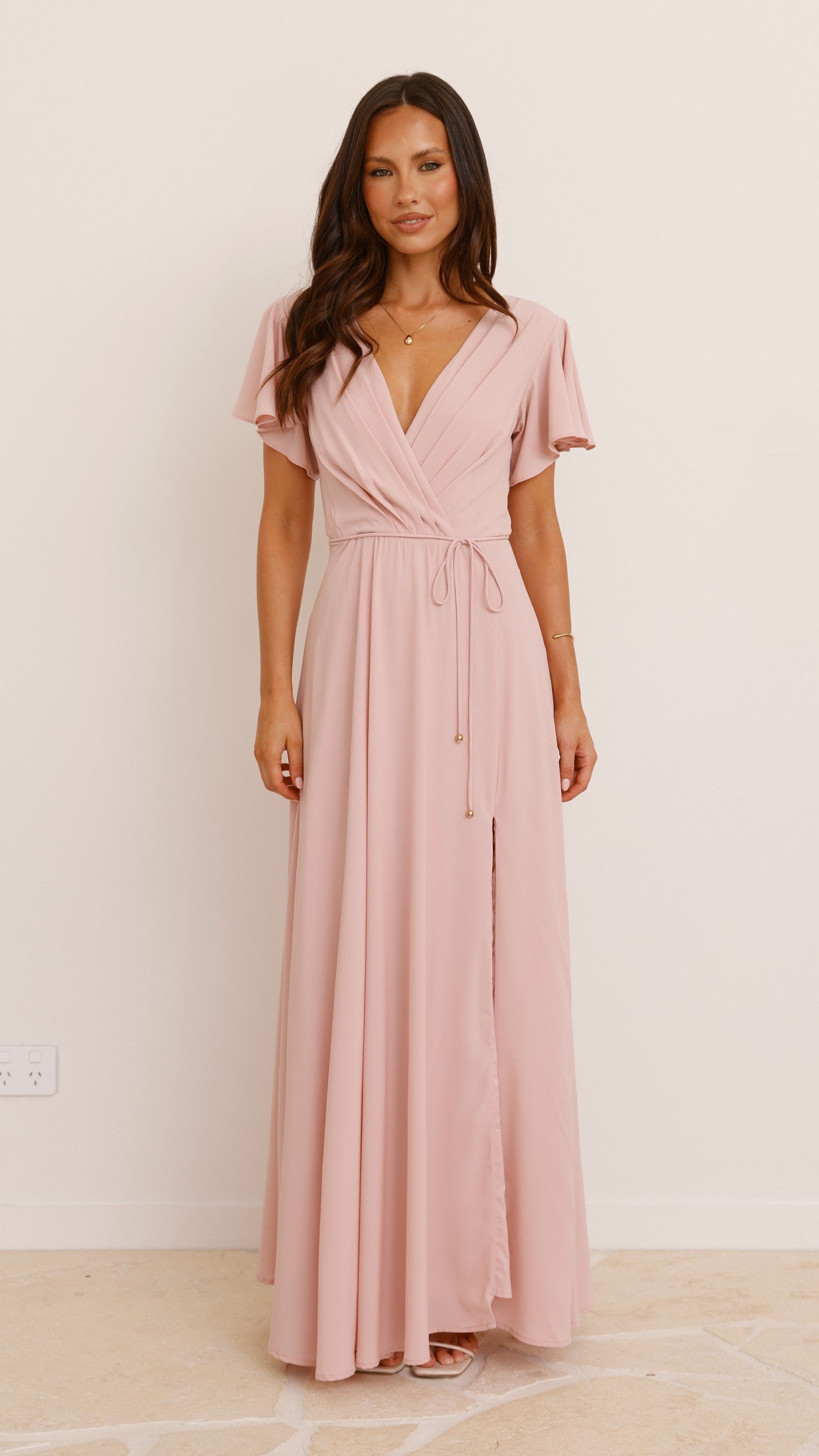 Charlize Maxi Dress for Women - Elegant Dusty Pink Flowy Long Dress for Summer, Beach, Wedding & Special Occasions