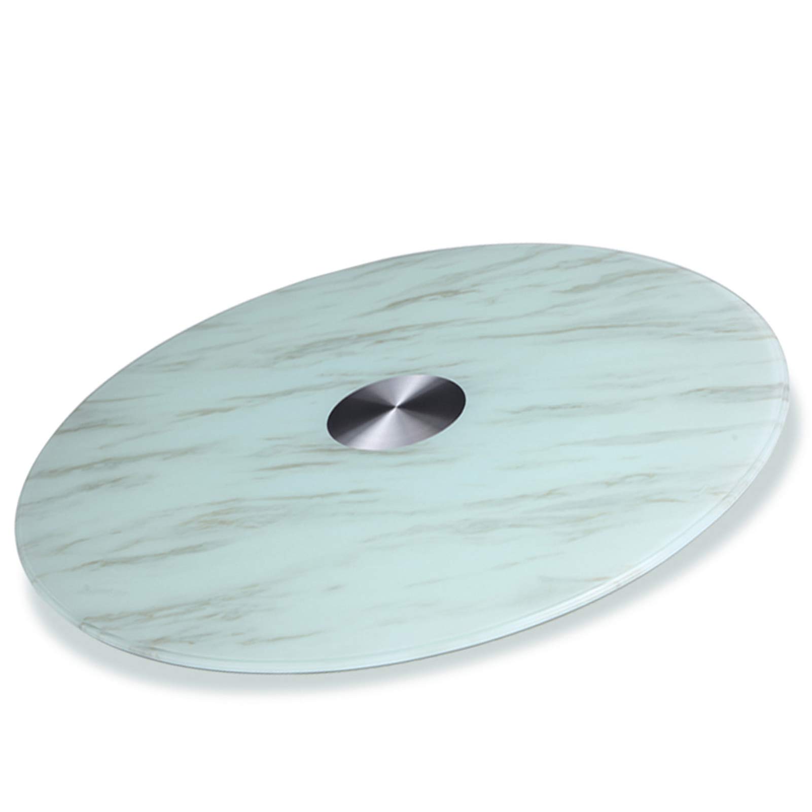 White Turntable Lazy Susan - Rotating Glass Serving Tray with Marble Surface & Non-Slip Base - Silent Bearing for Smooth Rotation - Perfect for Dining Tables, Kitchen Countertops & Buffet Serving