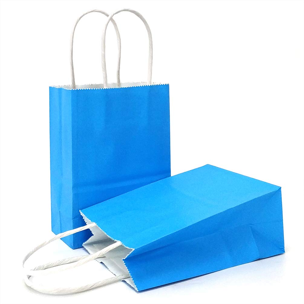 AZOWA Mini Small Kraft Paper Gift Bags with Handles - 4 x 2.4 x 6 Inches, Blue, Pack of 12 - Perfect for Party Favors, Wedding Gifts, Birthday Presents & Retail Packaging