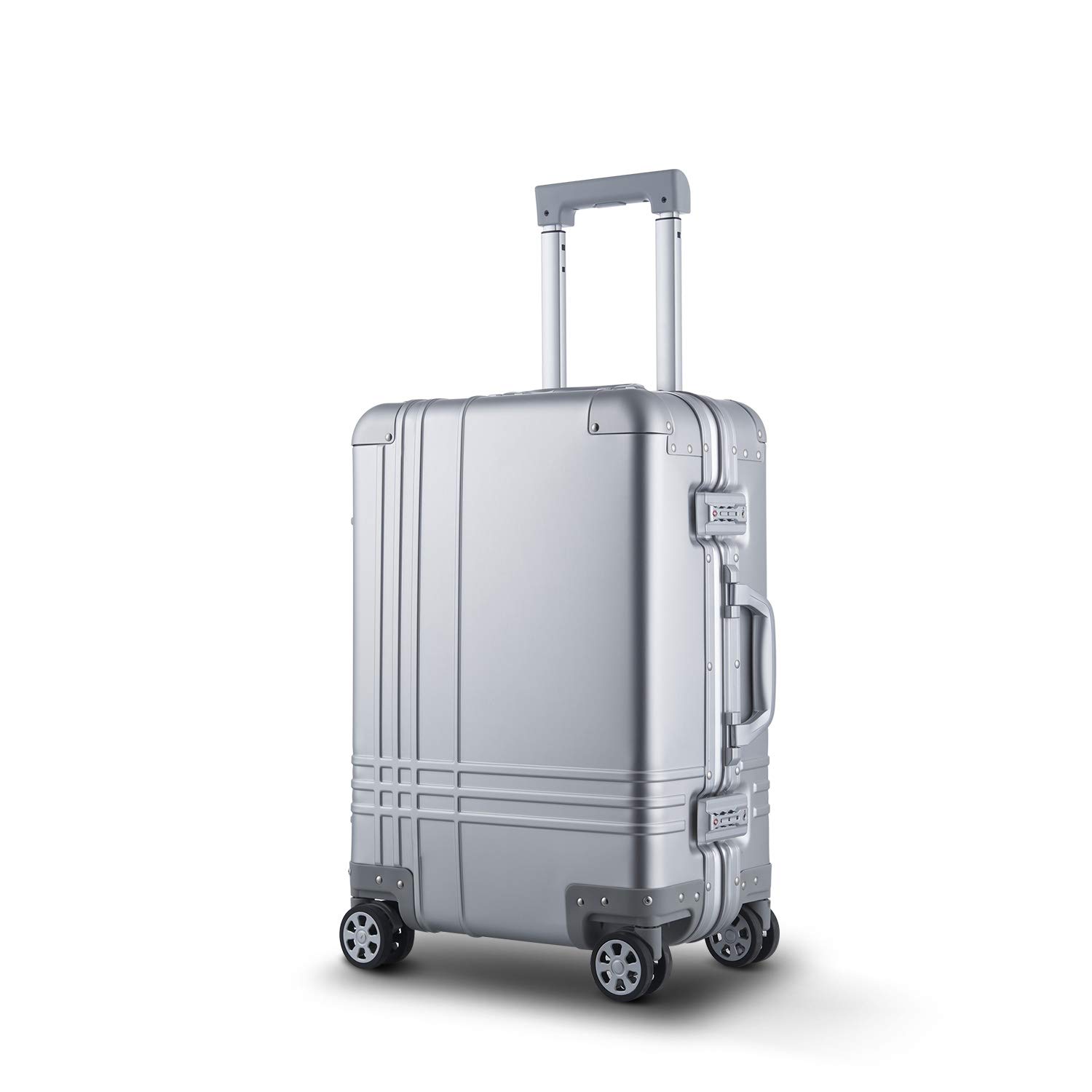 20/24 Inch Lightweight Aluminum Magnesium Alloy Carry-On Luggage - TSA Approved Hard Shell Spinner Suitcase with Built-In Lock, Zipperless Design - Smooth Rolling Wheels for Effortless Travel (Silver, C-20inch) - Ideal for Business Travel, Weekend Trips & Airplane Cabin Use