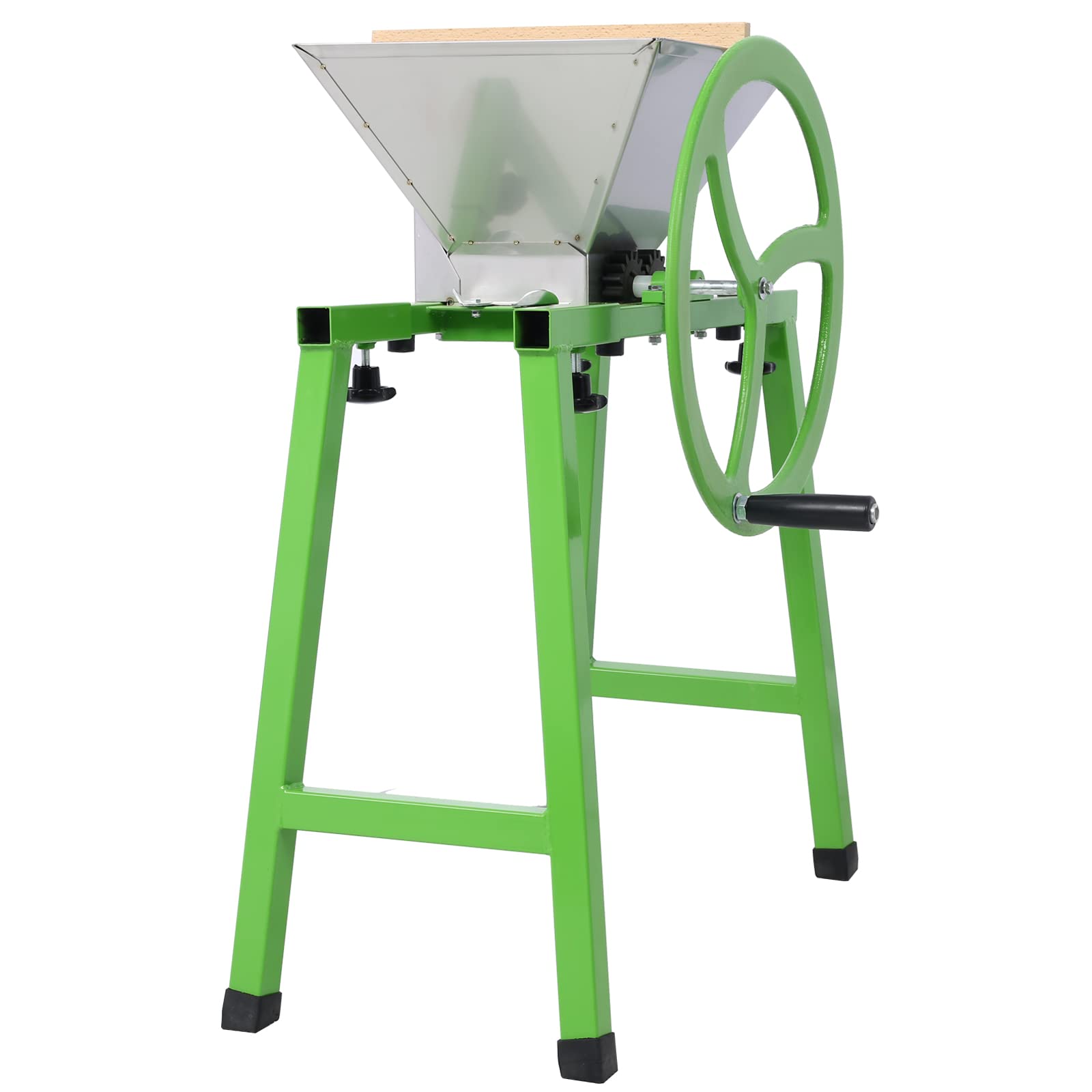 Stainless Steel Manual Fruit Crusher with Flywheel & Stand - 7L Portable Apple Grinder for Wine & Cider Pressing | Green Juicer for Home Brewing, Farm Harvest & Kitchen Use