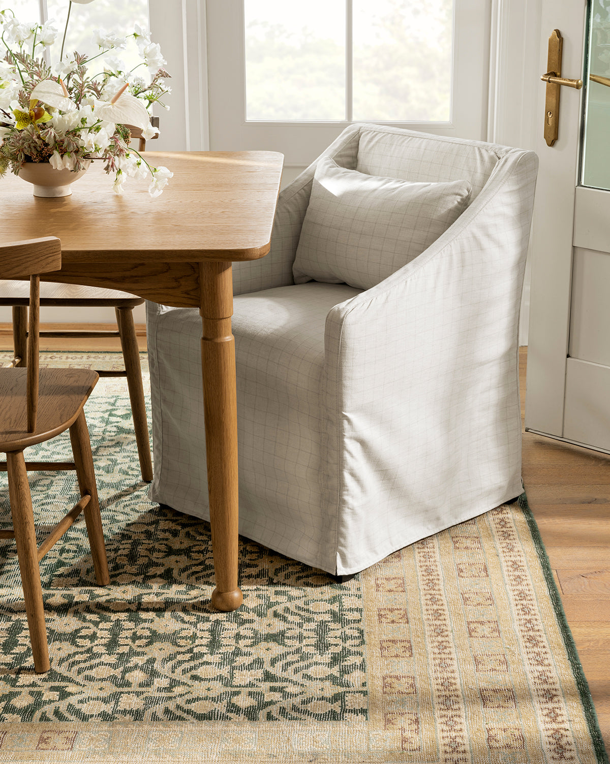 Olivier Slipcover Dining Arm Chair - Washable Fabric Upholstered Seat - Perfect for Kitchen, Dining Room, and Home Office - Comfortable & Stylish Furniture for Everyday Use