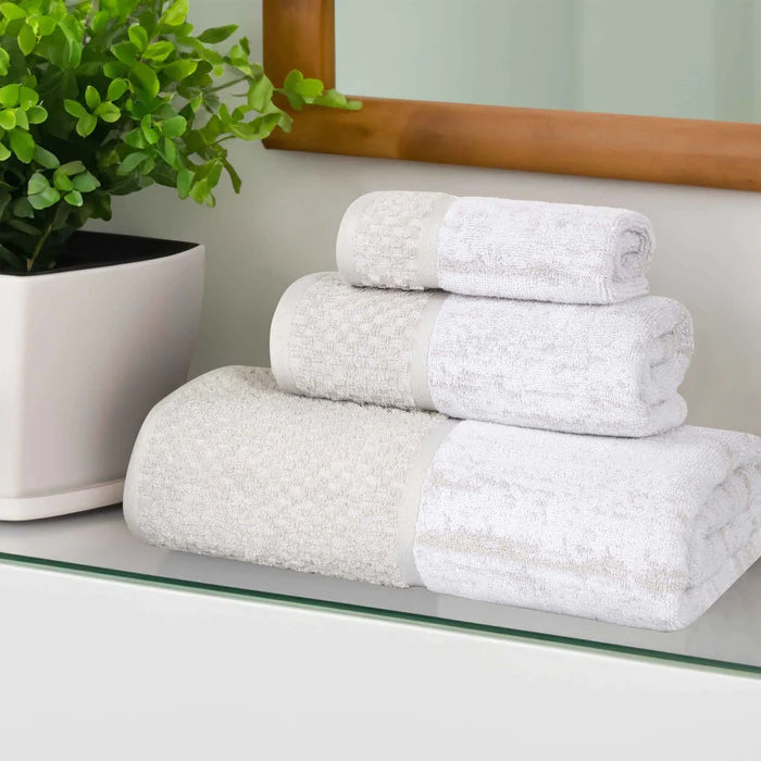 Premium Cotton Plush Soft Absorbent 2-Tone 3-Piece Bath Towel Set for Spa, Gym & Luxury Home Use