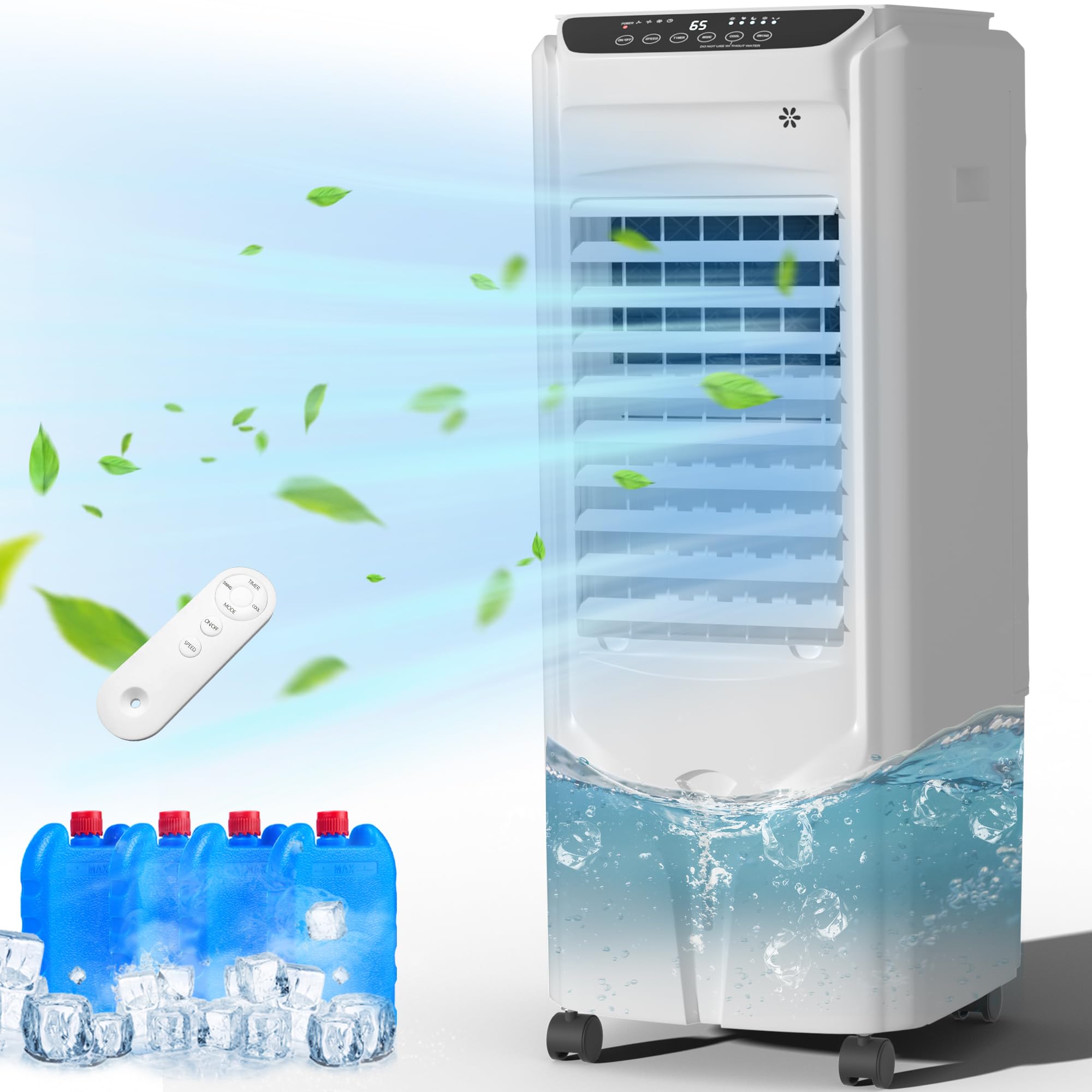 Portable Evaporative Air Cooler with 4.2-Gallon Water Tank, 110° Oscillation, Remote Control & Touch Screen - Indoor Outdoor Cooling for Home, Office, Patio, Bedroom, Living Room & Summer Use