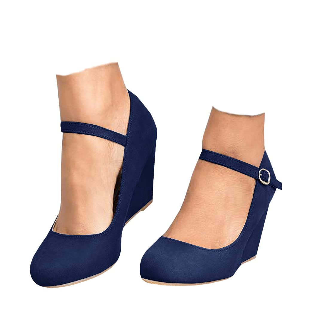 Women's Comfortable Wedge Heels Mary Jane Pumps with Ankle Strap - Round Toe Office Work Dress Shoes for Women | Professional & Casual Wear for Work, Parties & Special Occasions