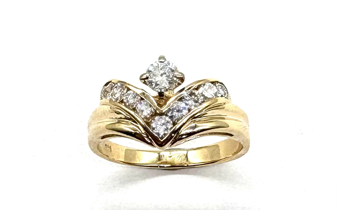 14K Diamond Channel Chevron Ring - Elegant Stackable Wedding Band for Women, Perfect for Engagement, Anniversary & Everyday Wear