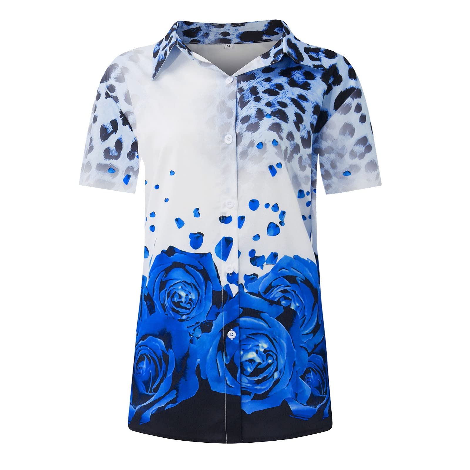 Women's Loose Long Sleeve Print Blouses & T-Shirts with Collar - Casual Splice Tops for Everyday Wear, Office, and Outings