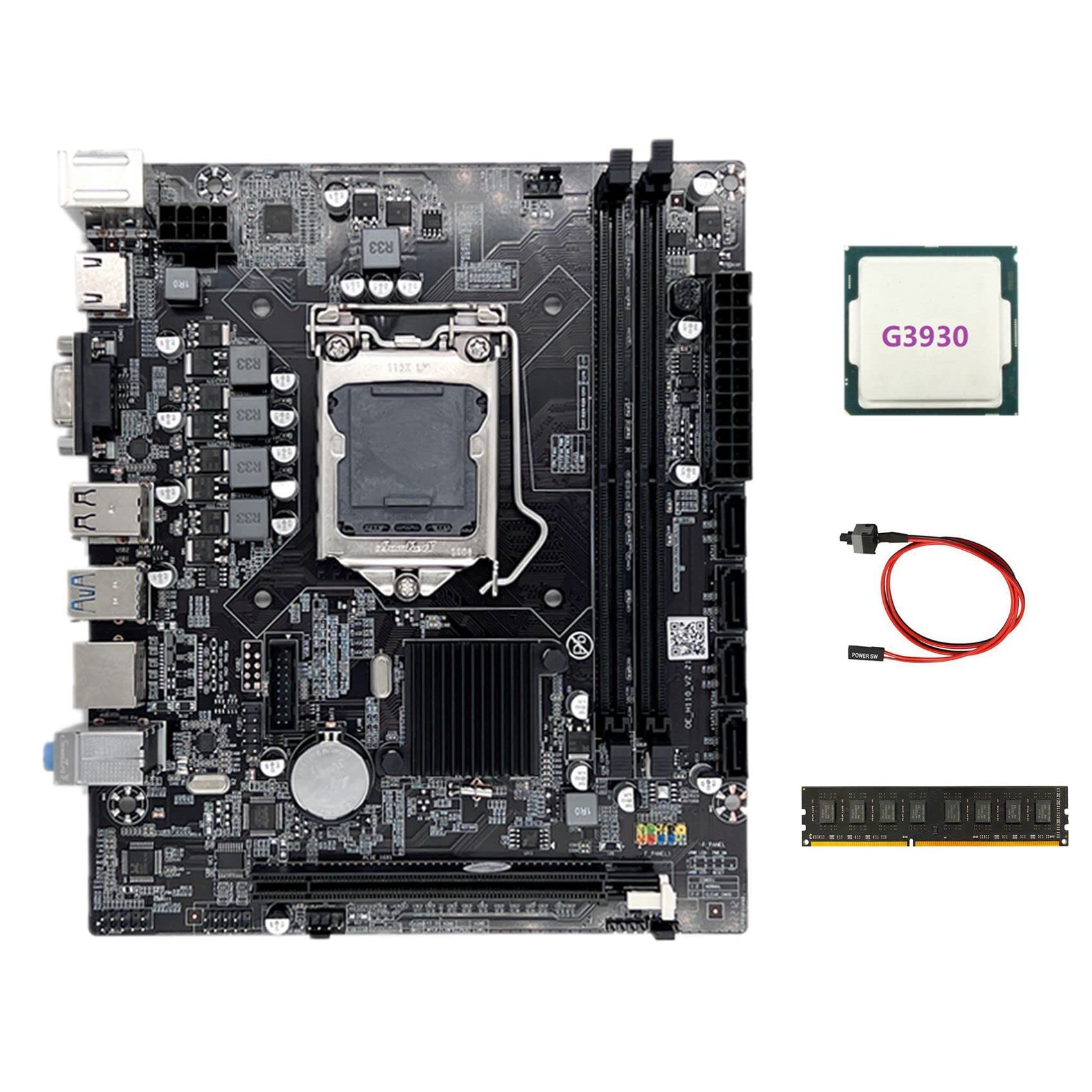 Koanhinn H110 Computer Motherboard - LGA1151 Socket for Intel Celeron G3900/G3930 CPUs | Includes G3930 Processor, 4GB DDR4 2133MHz RAM & Switch Cable | Perfect for Budget Gaming PCs, Home Office Workstations & DIY Computer Builds