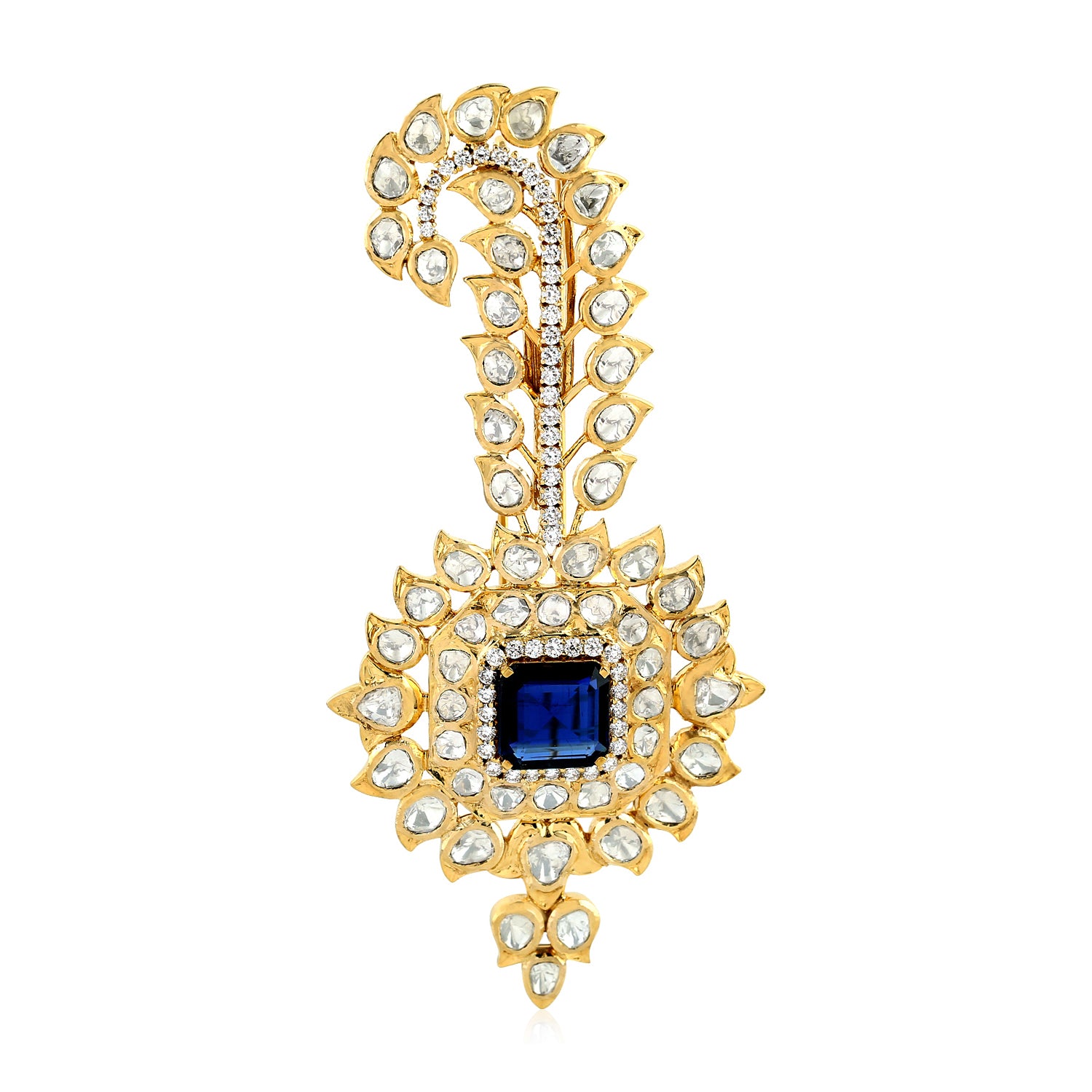 18K Yellow Gold Kyanite Gemstone Bezel with Uncut Diamond - Elegant Jewelry Finding for Necklaces, Rings & Handmade Designs