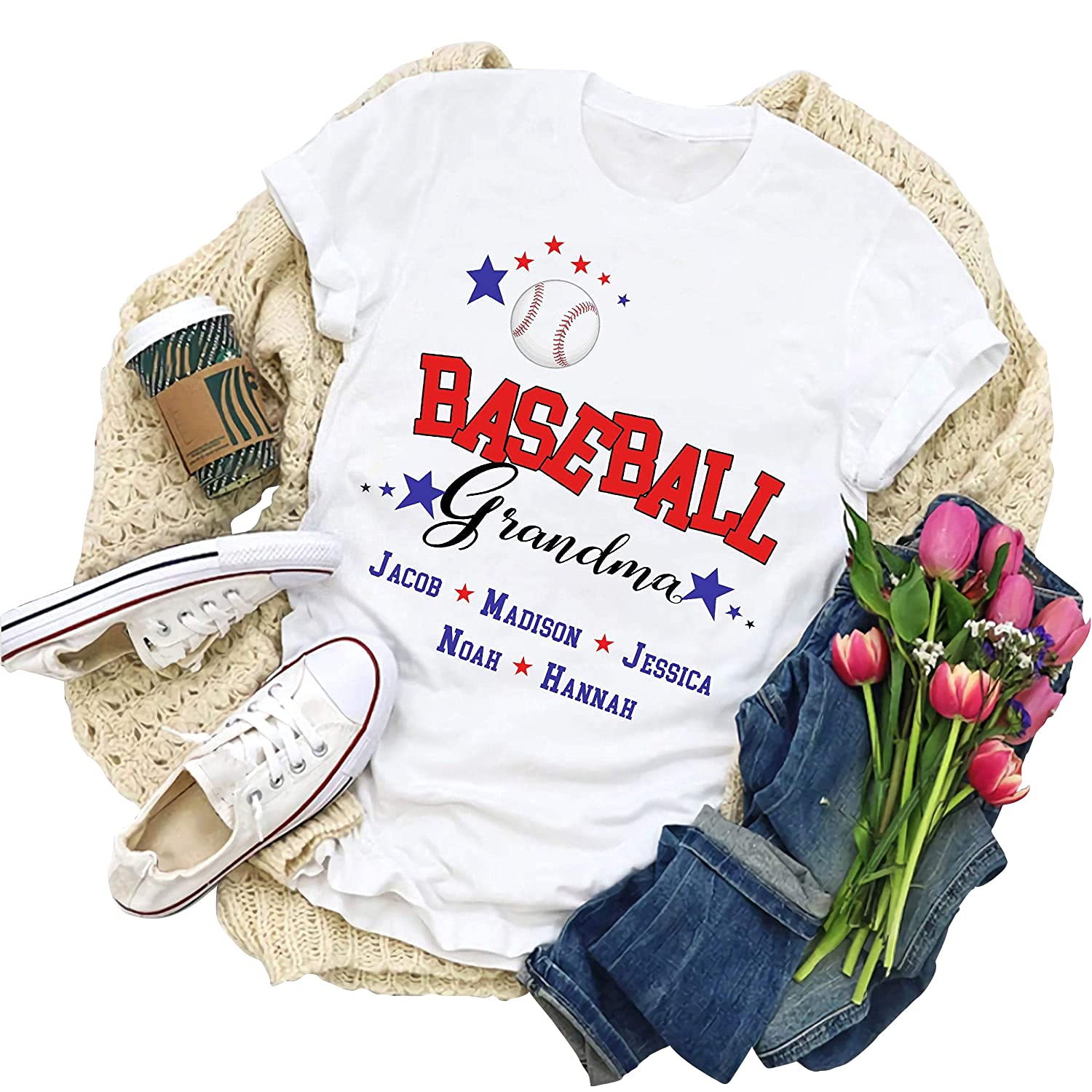 Custom Personalized Baseball Grandma T-Shirt - Women's Baseball Shirt for Game Day - Long Sleeve, Sweatshirt & Hoodie Options - Perfect Gift for Baseball Lovers & Supportive Grandmas