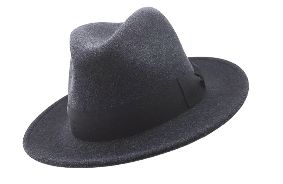 Premium Italian Wool Felt Fedora Hat for Men - Foldable Chargray Fedora with Brim - Classic Dress Hat for Outdoor, Travel & Special Occasions